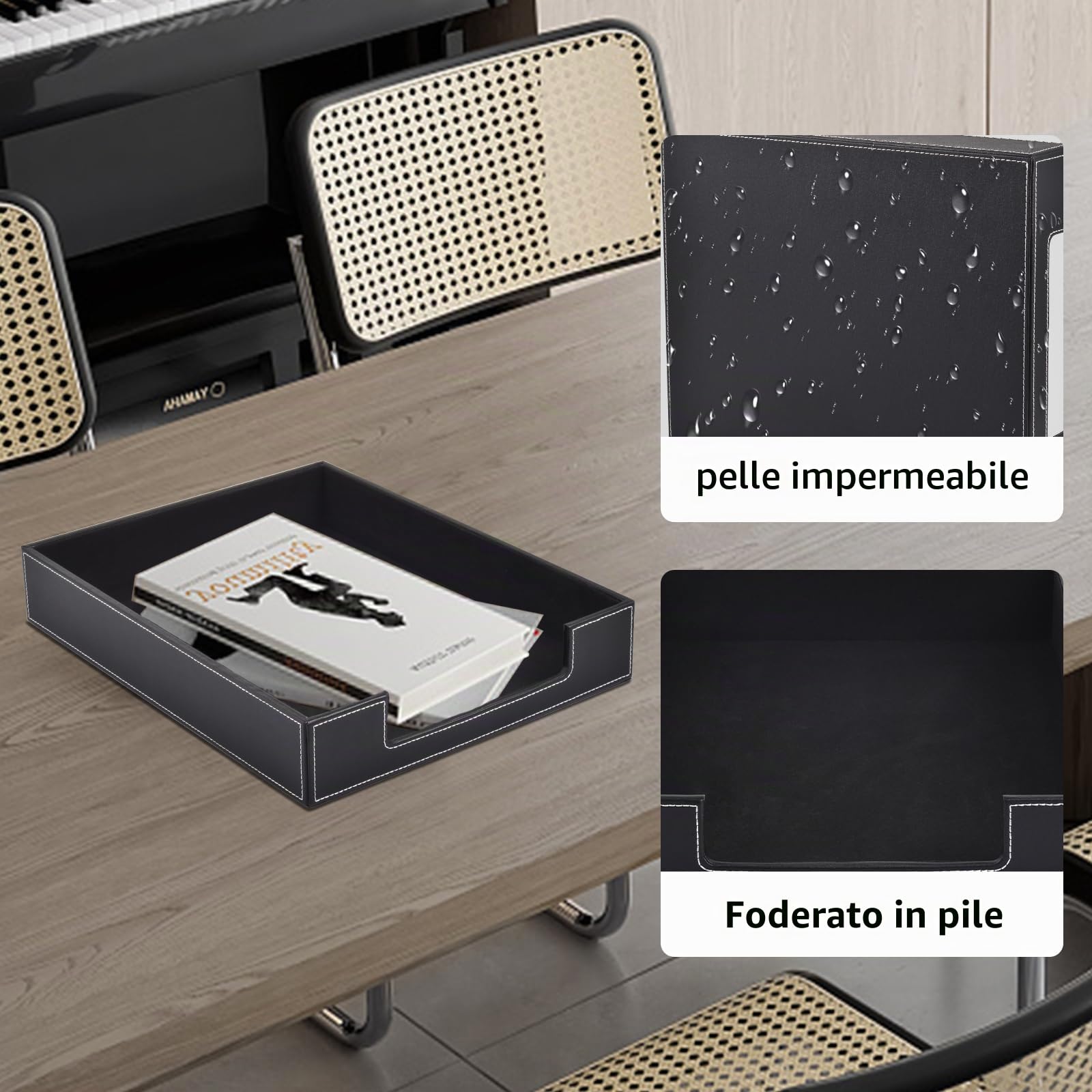Vassoio per Lettere in Pelle, Organizer da Scrivania per Ufficio con Scomparti per Posta, Carta, Riviste, Gioielli, Cosmetici, Elegante Porta Lettere e Scatola Multiuso Impilabile per Desktop da