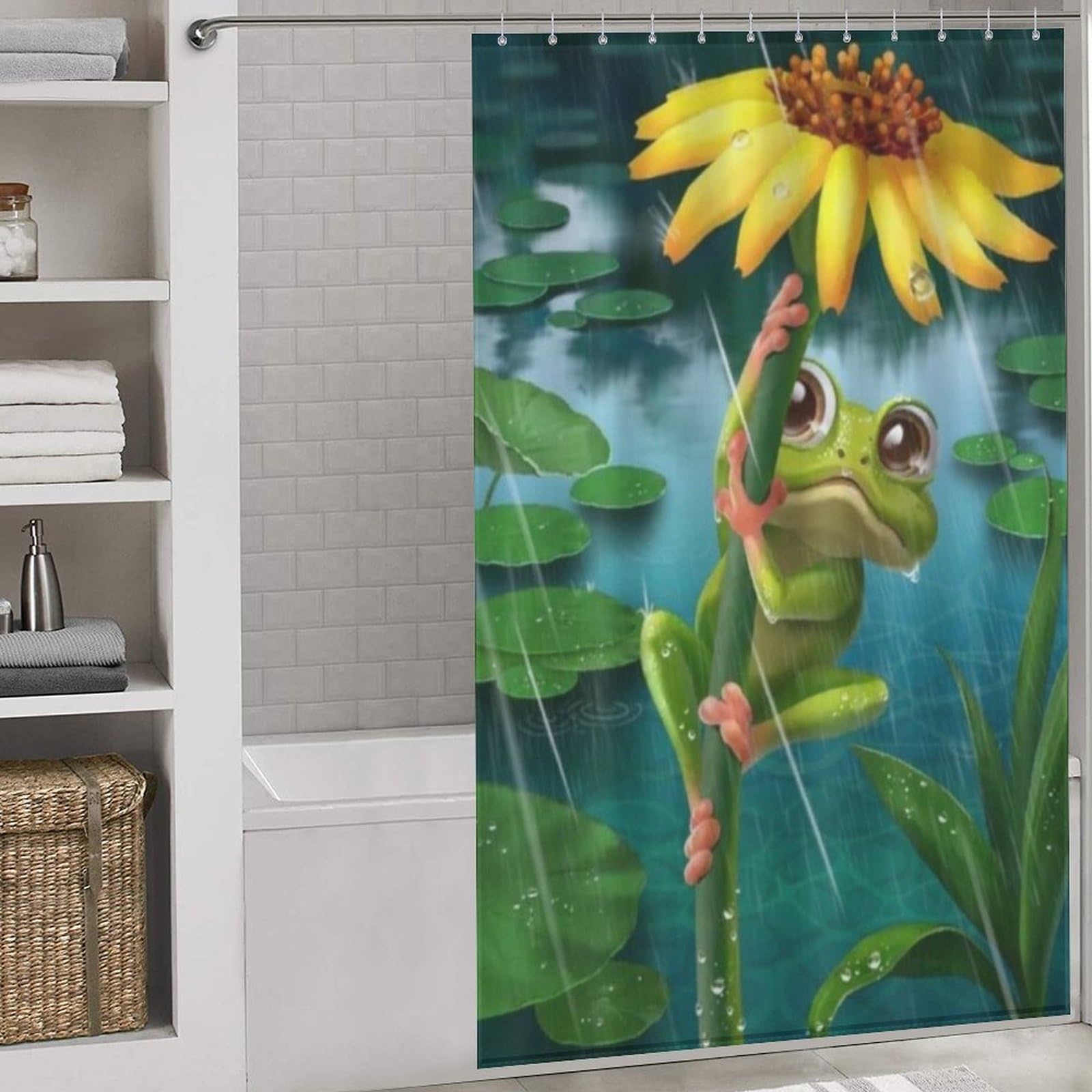 Rideau de douche grenouille tissu lavable imperméable accessoire salle de bain 140x183 cm