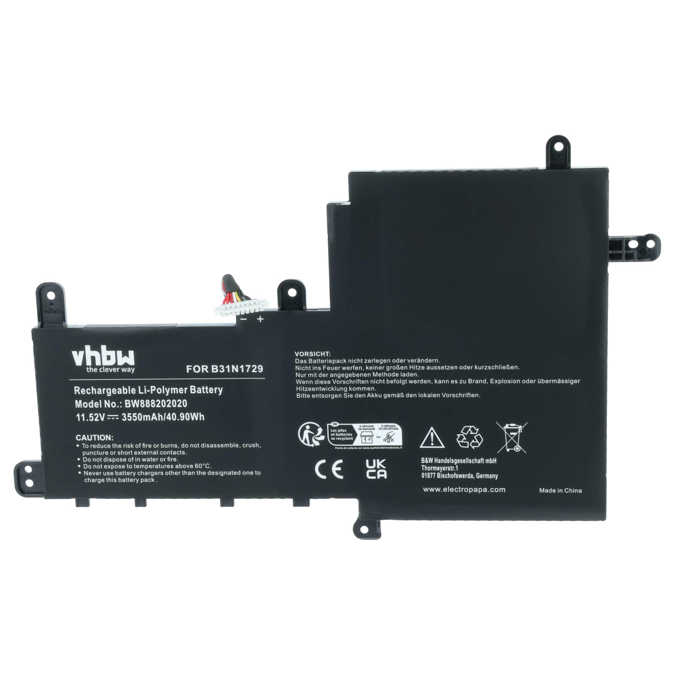 vhbw Bateria zastępuje ASUS 0B200-02920000, B31N1729 do notebooka (3550 mAh, 11,52 V, Li-Ion)