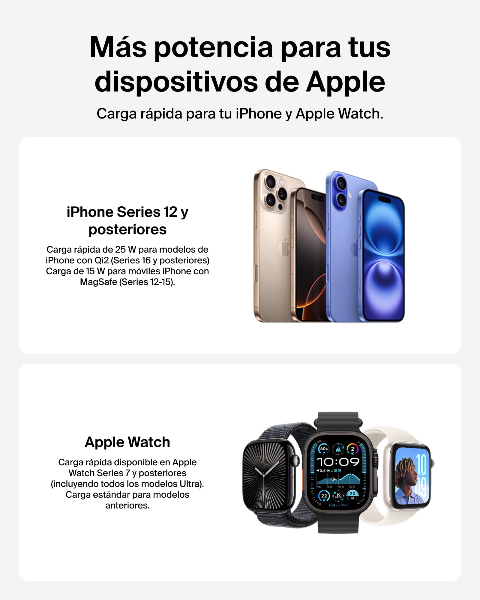 Belkin UltraCharge Pro Cargador Inalámbrico Magnético 2 en 1 Qi2 25W Carbón | Convertible, Estación Magnética Carga Inalámbrica MagSafe, Certificación Qi2.2, iPhone, Apple Watch y Cascos, Adaptador 45W