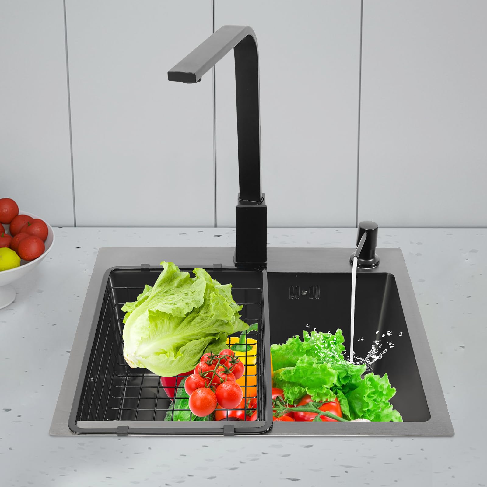 Lavello da cucina, 45 x 40 x 20 cm, in acciaio inox, con cestello