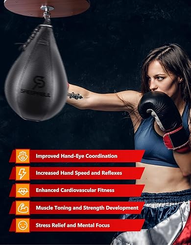 Miniatura 5 de Bolsa de velocidad, bolsa de velocidad para boxeo, piel sintética, entrenamiento reflejo en forma de pera, desarrollo de habilidades de reacción