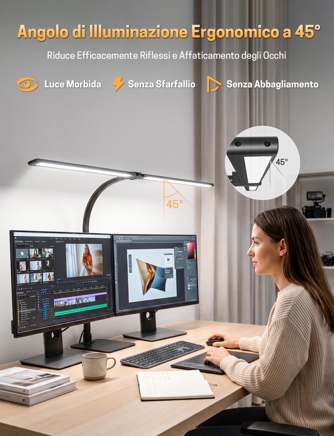 Lampada da Scrivania RGB 22W 1800LM Dimmerabile con Base Metallica
