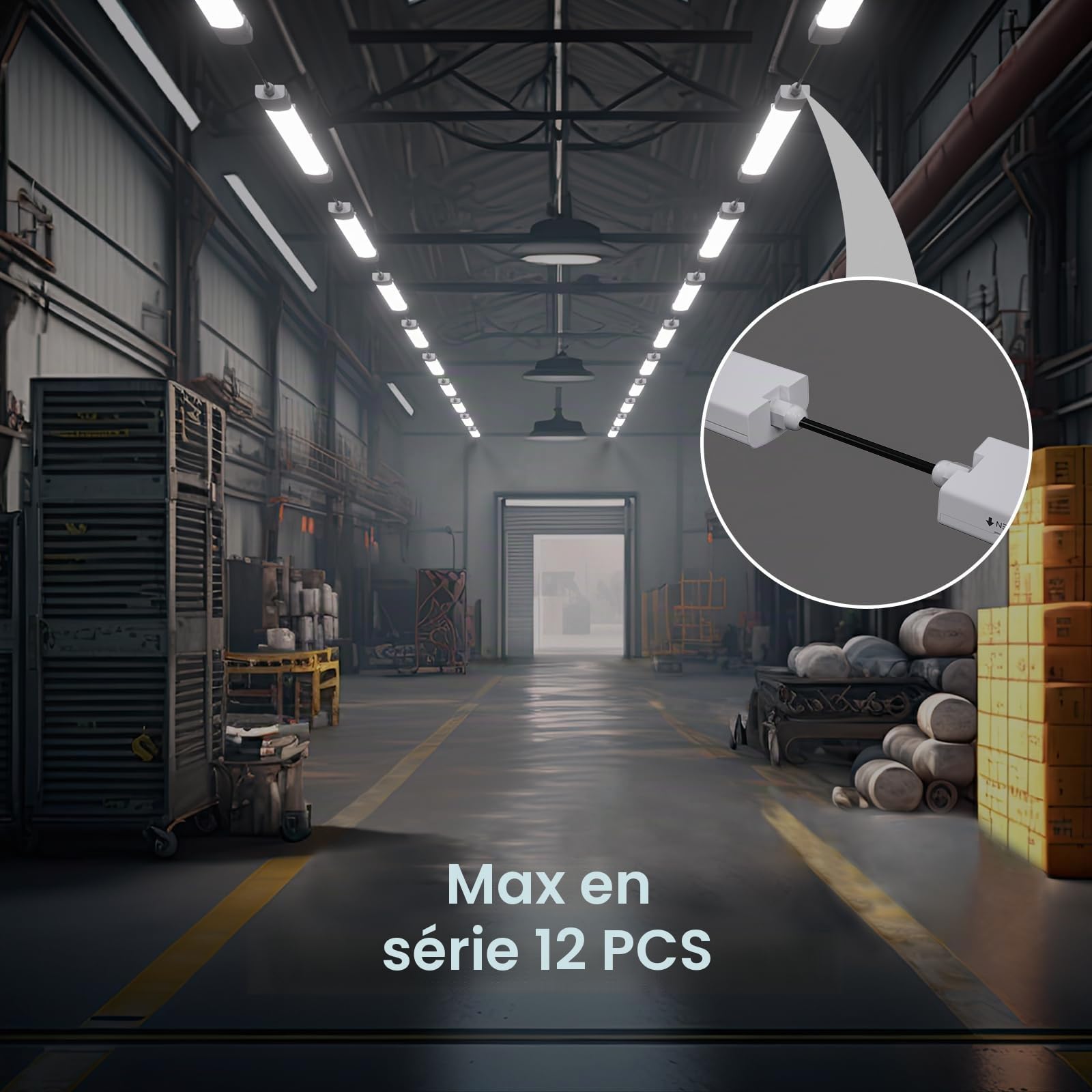 Modlicht Néon LED 150CM Réglette LED Connectée 45W 4950Lumen Blanc Froid 5000K Tube Néon, IP65 Imperméable Luminaire Plafonnier pour Atelier, Garage, Sous Sol, Bureau, Grand Magasin, Blanc