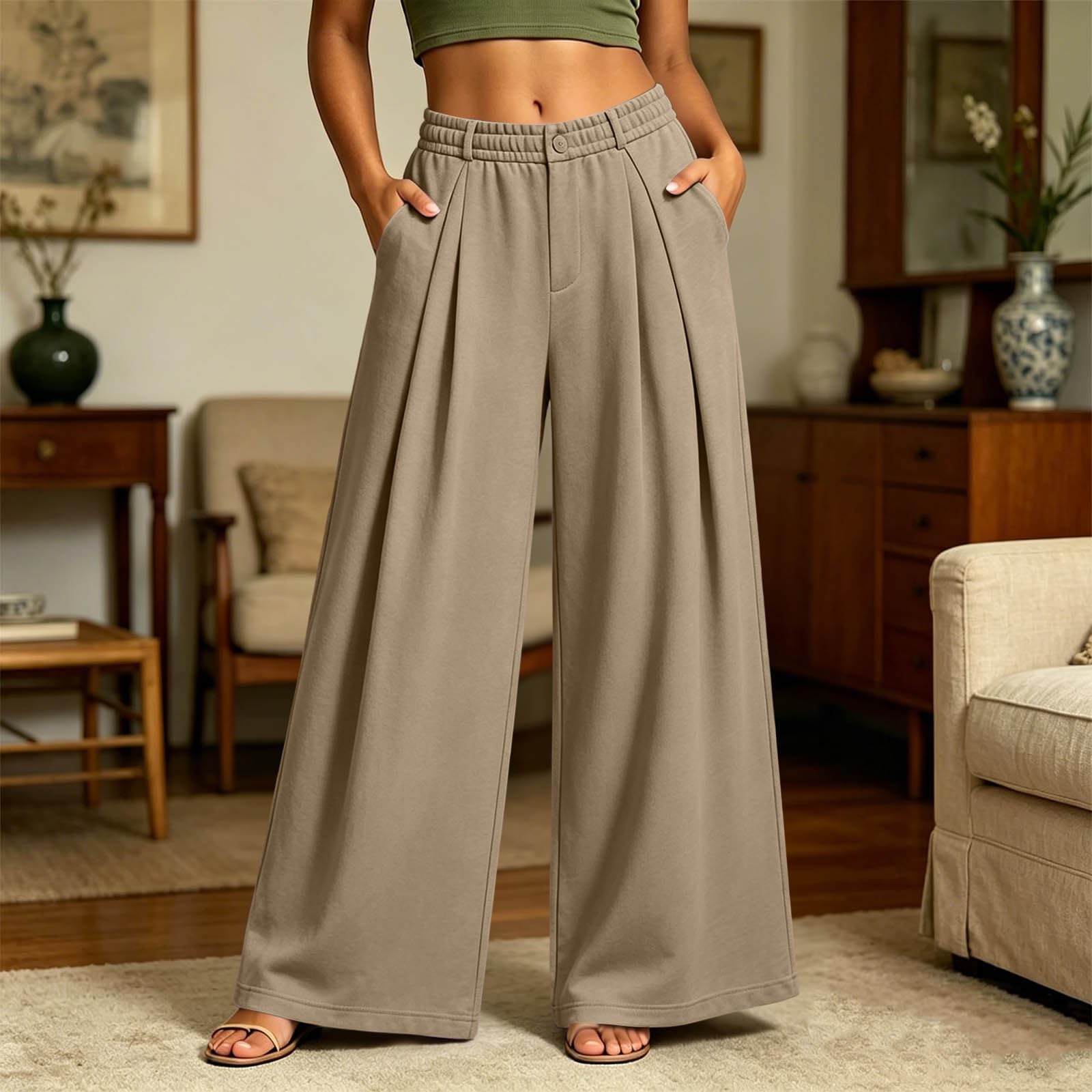 Generico Pantaloni Sportivi Donna Pantaloni da Corsa con Elastico in Vita Pantalone Tuta Donna con Tasche e Coulisse Comodi Pant Baggy Tinta Unita Pantalone Baggy a Gamba Larga per Yoga e Fitness