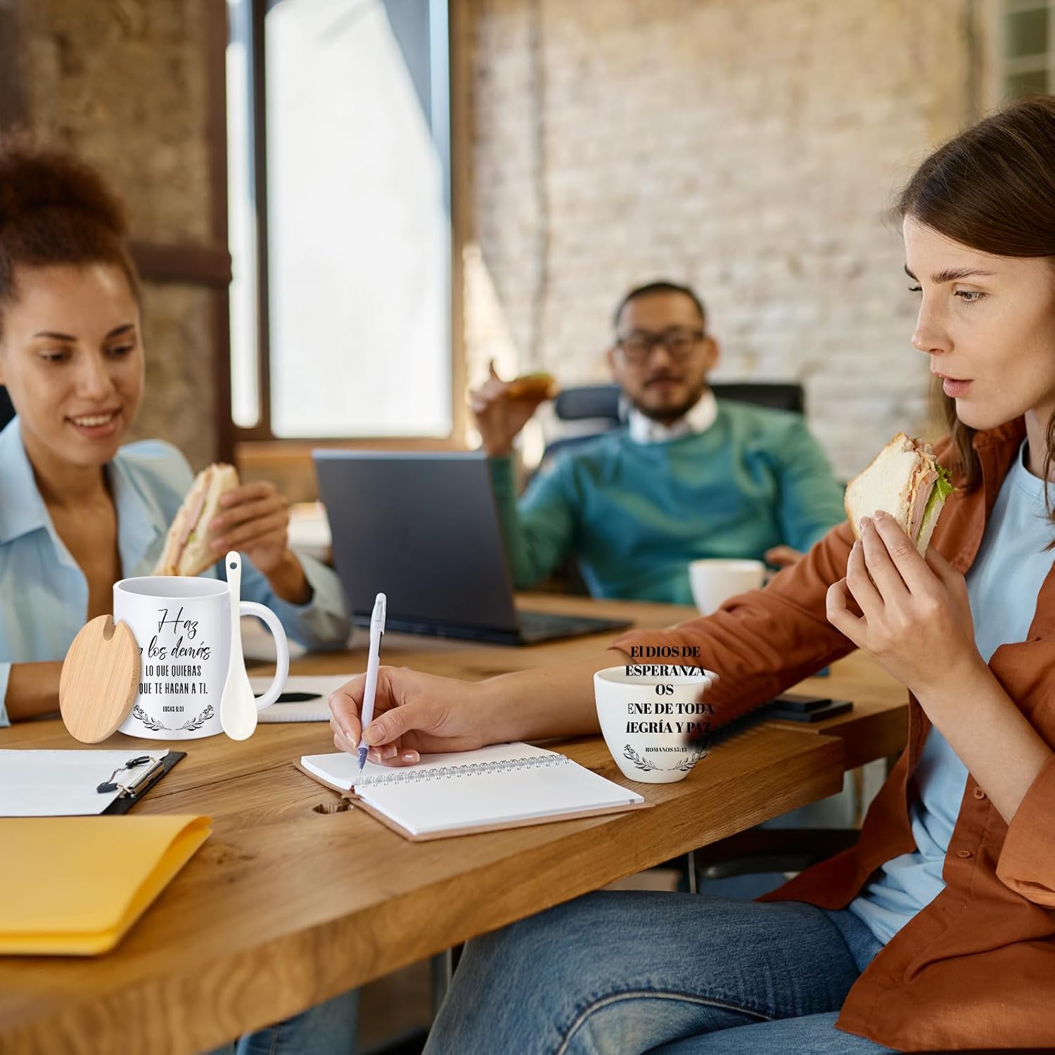 12 Sets Christian Gifts Bulk Religious Mugs 12oz Bible Verses Ceramic Coffee Cup with Lid Handle Spoon Inspirational Mug Church Gift for Coworker Employee Staff(Spanish) - Image 6