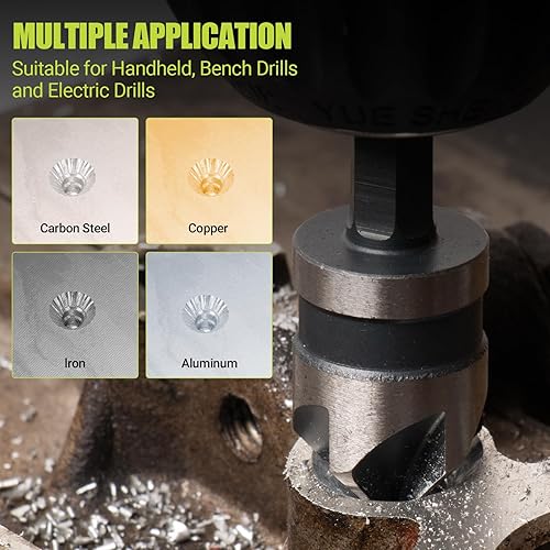 Miniatura 7 de Juego de 5 brocas con paso de flauta en espiral, 6 brocas avellanadoras con vástago hexagonal de cambio rápido de 14 pulgadas, brocas HSS de