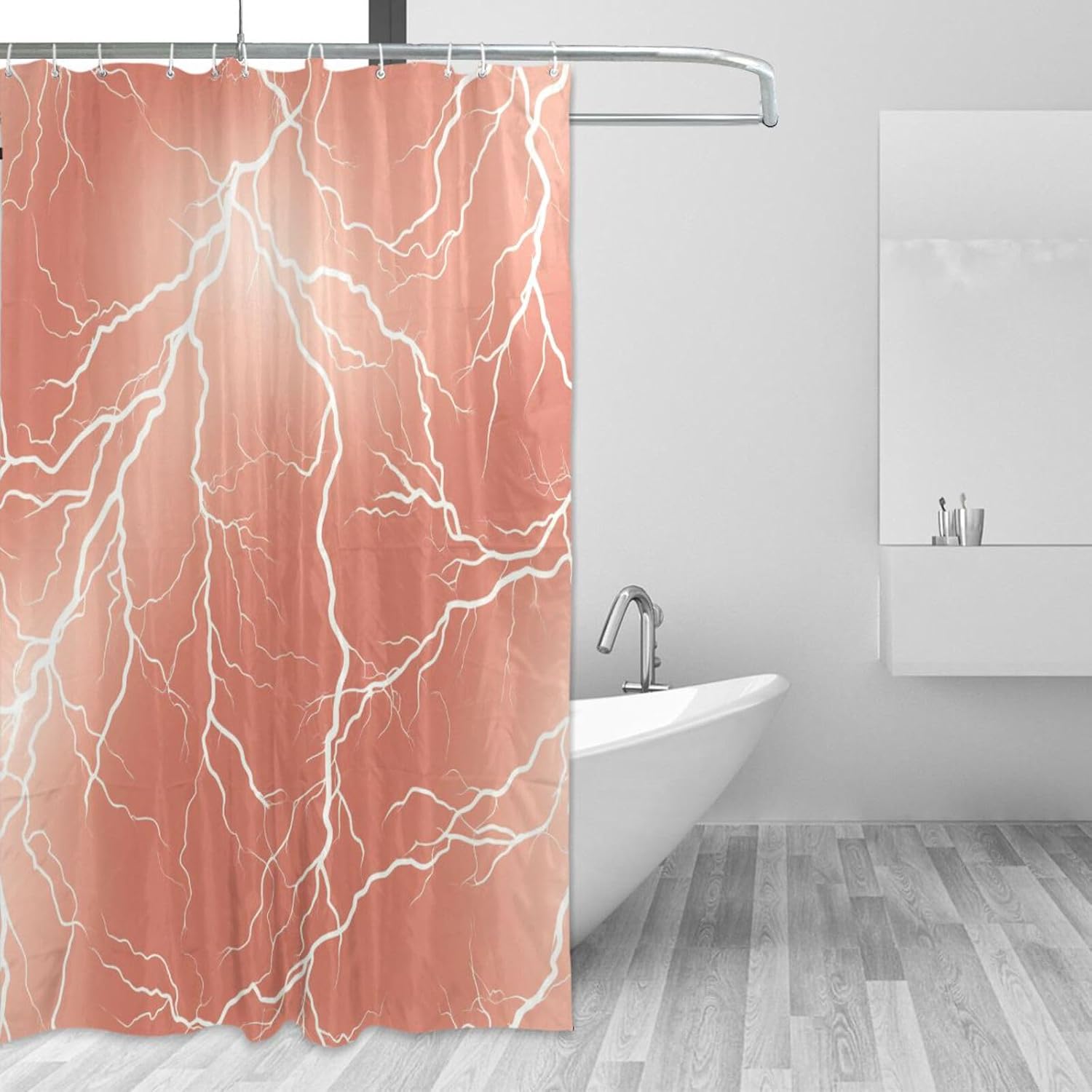 66x72 Inch Water Proof Bath Curtain with Hook Lightning Rose Gold Polyester Cloth Washable Standard Shower Curtain Liners for Full Bathroom