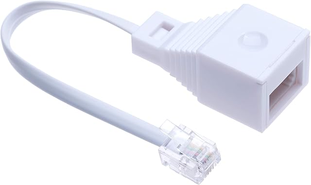 BT Telephone Socket Adapter UK to US | British Telecom Female Jacks to RJ11 4 Wire Male Plug | Cable Adapter Landline Port Converter Extender FAX Modem Corded Cordless Phone SKY | 10 cm 6P4C | White