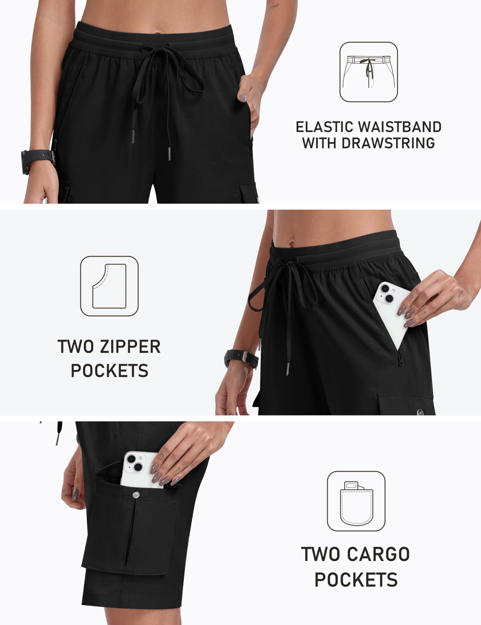 MoFiz Shorts Damen Kurze Hose Sommer Cargoshorts Wanderhose Freizeithose Kurz Leichte Atmungsaktiv Outdoor Sport Shorts mit 6 Taschen
