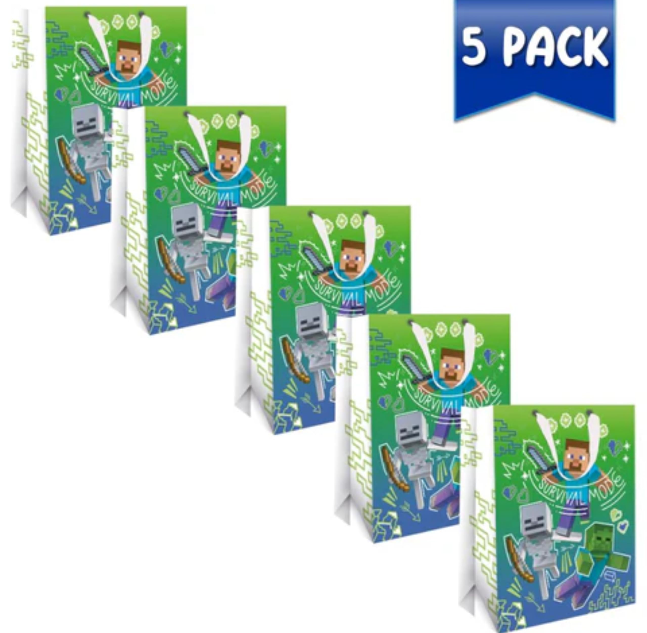 Minecraft Gift Bag multipack of 5 Gift bags/Party bags Minecraft themed ideal for parties & kids birthdays - Image 2