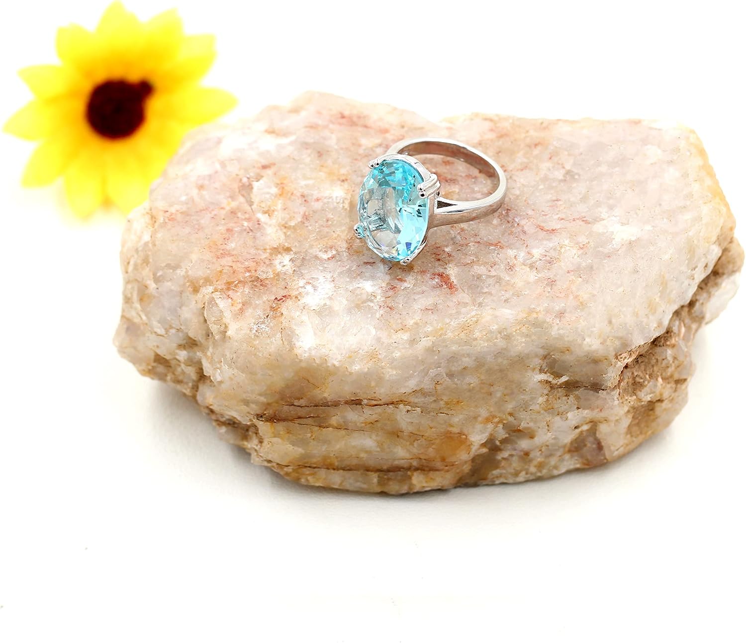 Uloveido Created Topaz Ring Big Oval Light Blue Stone Solitaire Cocktail Rings for Women Platinum Plated, Simple Design Birthday Wedding Light Blue Crystal Jewelry Ring Gift for Female Size 6-12 Y2165 image 4