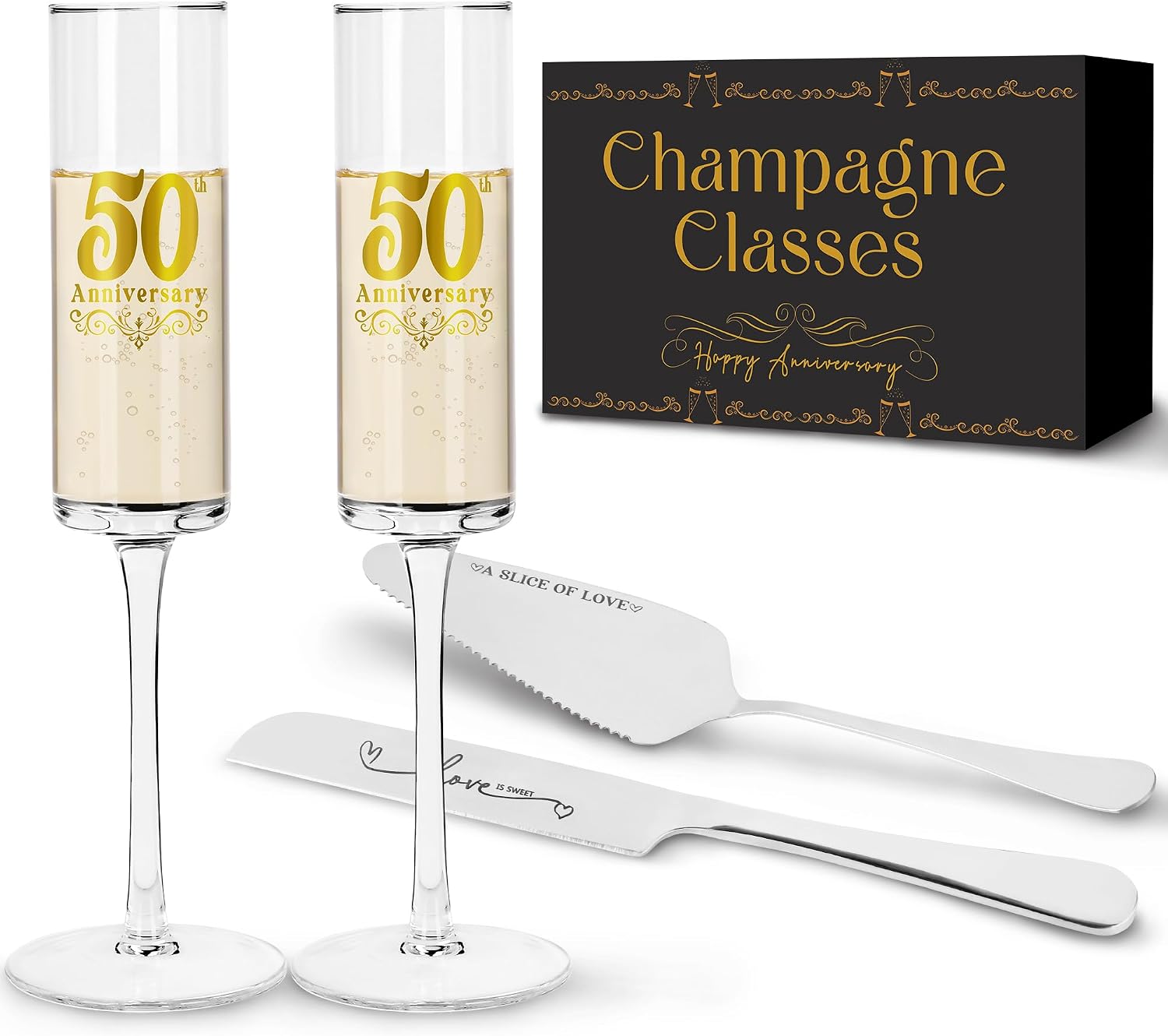 50th Wedding Anniversary for Couple Champange Glasses, Golden 50th Anniversary for Parents, 50th Wedding Anniversary Champange Flute Gift for Grandparents, 50 Years of Anniversary Present