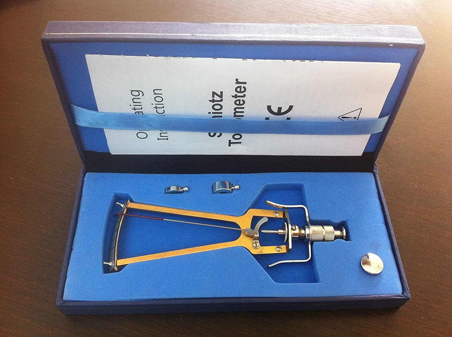 Schiotz Tonometer, Original with 3 Weights & Plunger in Plastic Case.Blue