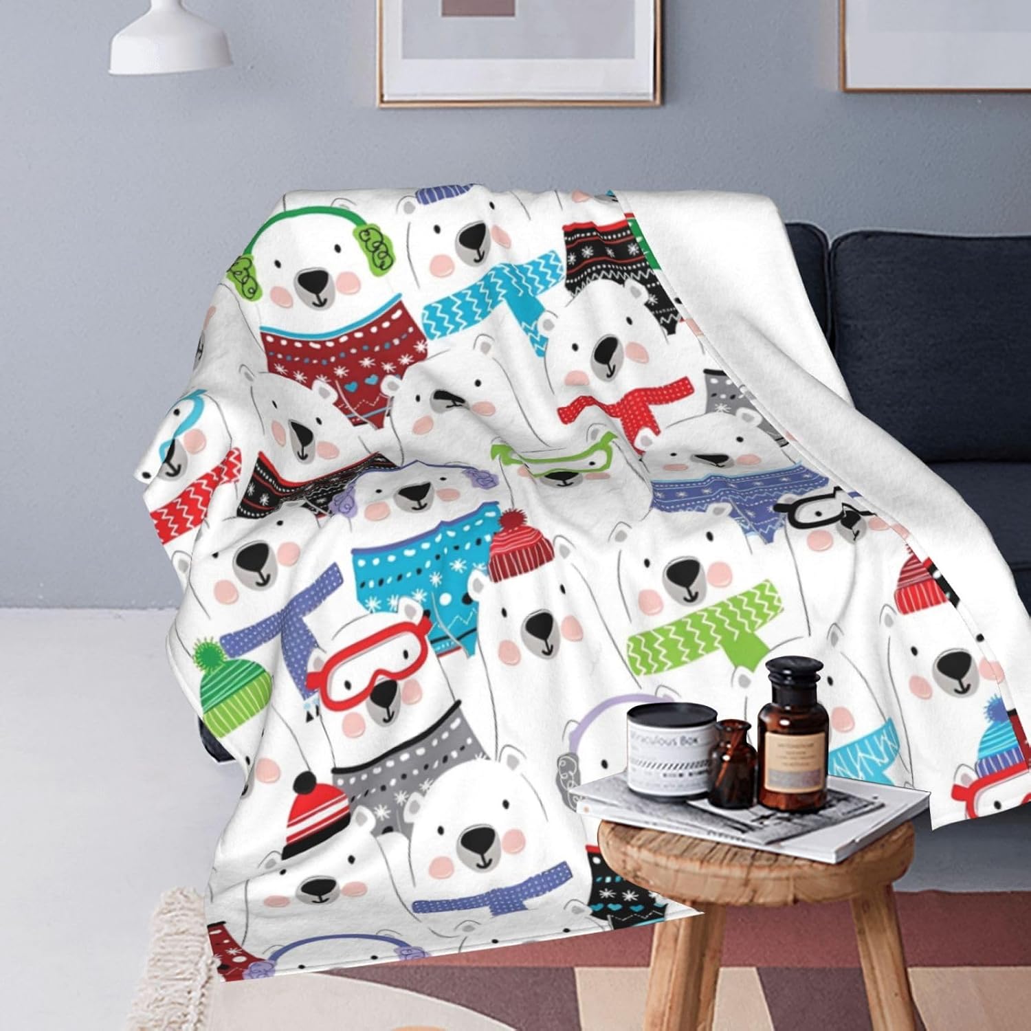 Polar Bear Blankets, Lightweight Plush Fuzzy Cozy Soft Flannel Blanket for Bed, Sofa, Couch, Travel, Camping 50"X40" - Image 3