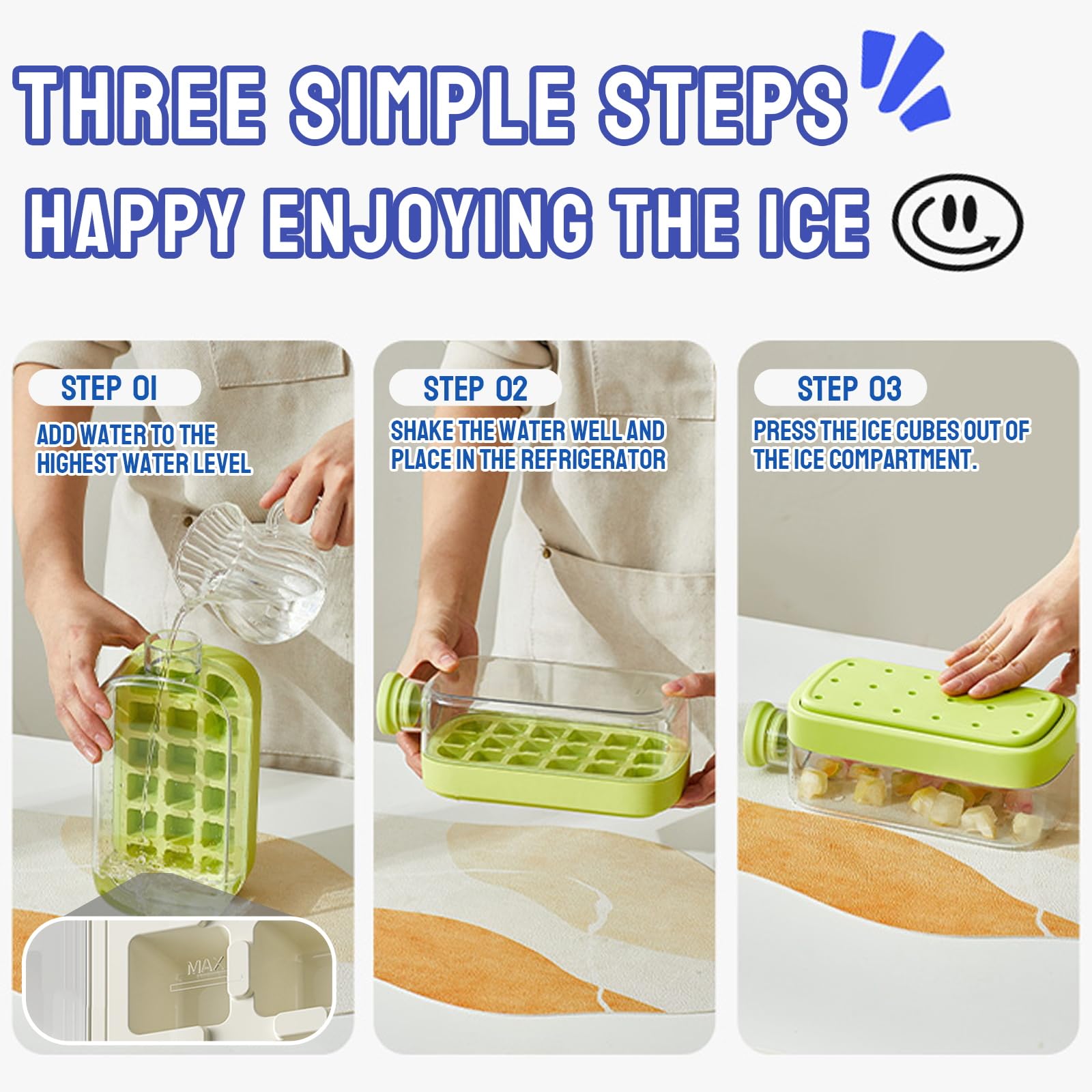 Vassoio 2 in 1 per cubetti di ghiaccio e bottiglia d'acqua con coperchio e cannuccia, stampi flessibili in silicone per caffè, birre, succhi di frutta e bevande (verde + bianco, 800 ml)