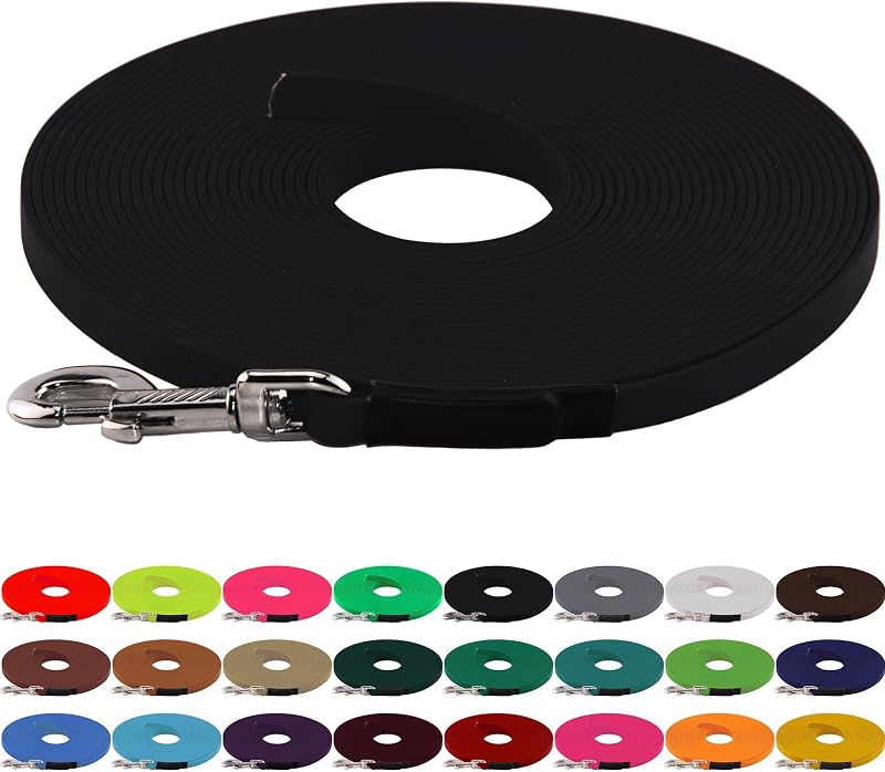 LENNIE BioThane Schleppleine, 13mm, Hunde 15-25kg, 5m lang, ohne Handschlaufe, Schwarz, genäht