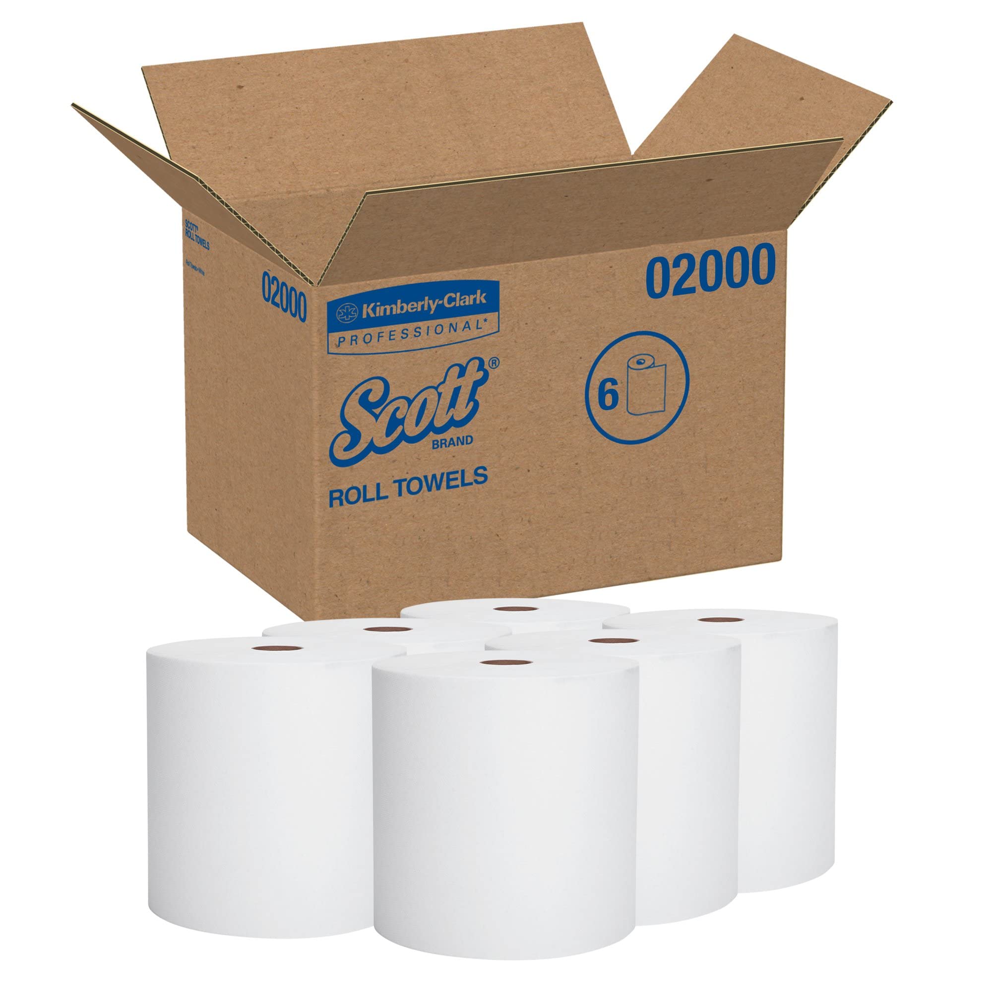 Scott Paper Towel Hardwound Roll 1 Case(s) by Scott Professional – 6 Rolls (6 Sheets each), Paper, white, Pack of 6, Model 02000