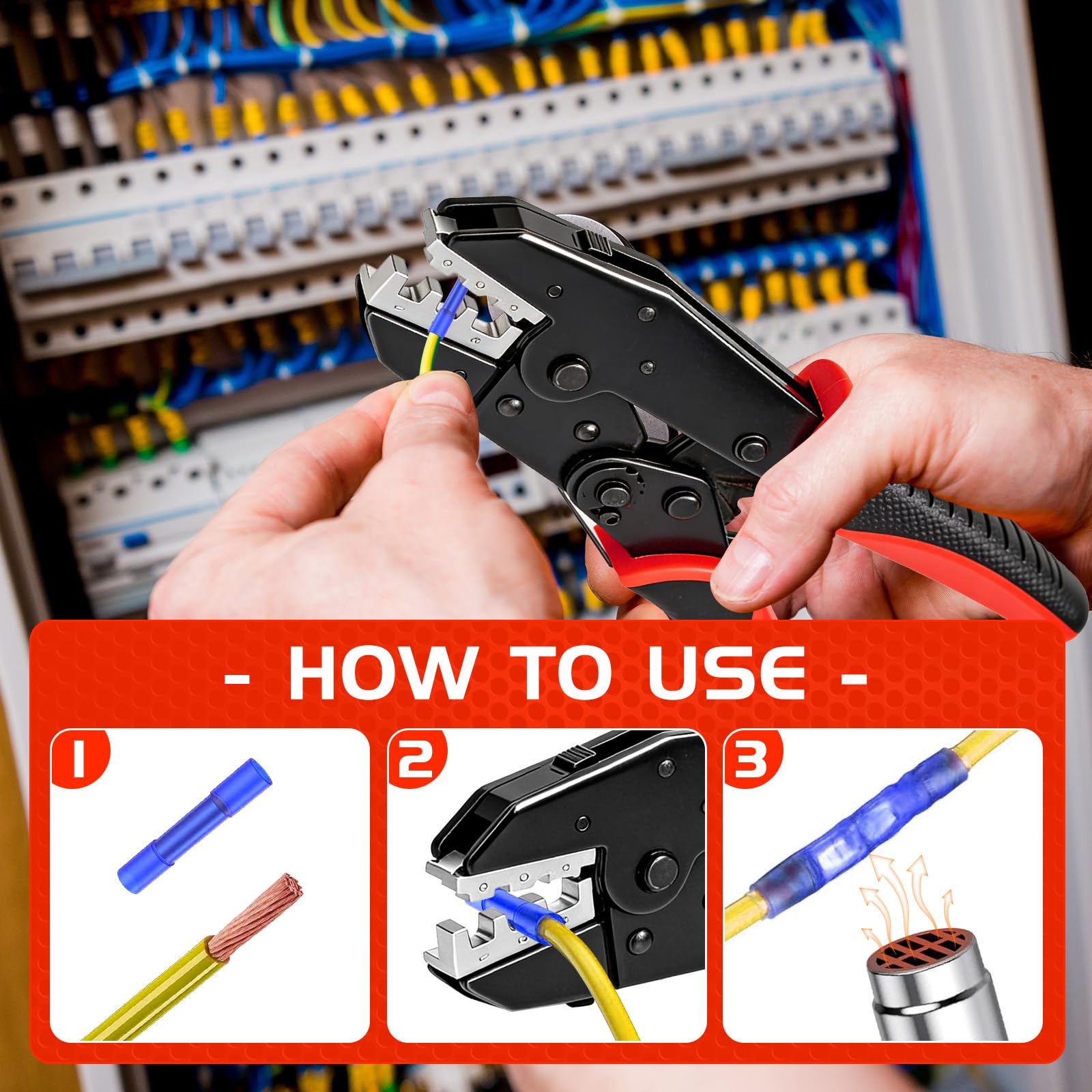 Kit Pinza Crimpatrice 7 Pezzi con 5 Ganasce + Spelafili, Crimpatrice Capicorda per Capicorda Isolati/Non Isolati, Faston, Terminali Elettrici, Attrezzatura per Elettricisti Professionisti e Fai-da-te