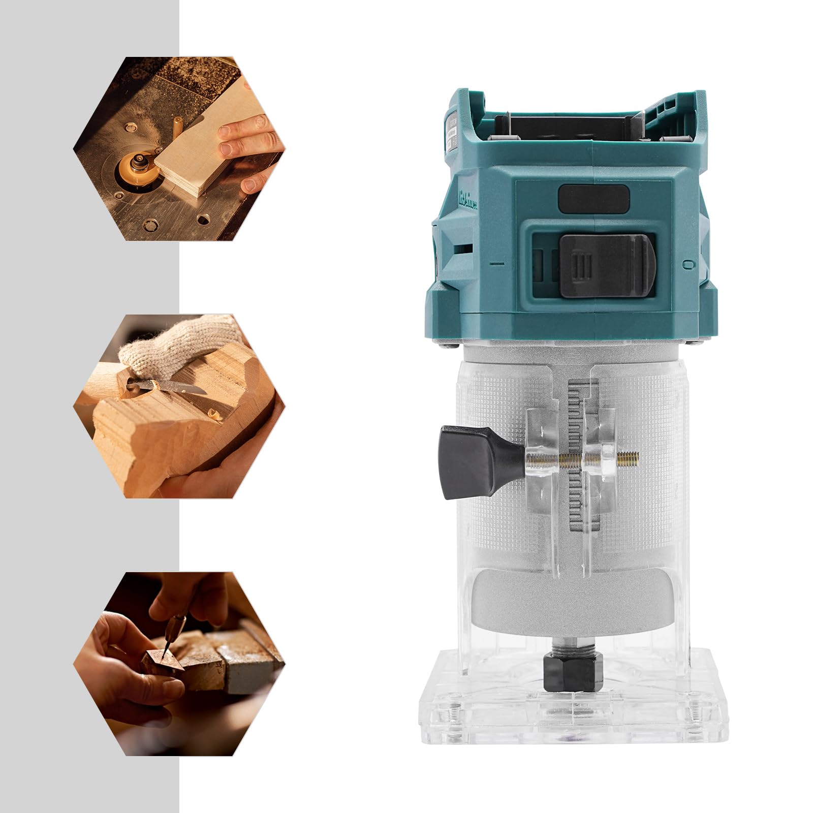Fresatrice elettrica compatta, fresatrice elettrica con una sola mano, fresatrice per legno, router bordi, fresa da 6,35 mm, motore in rame puro 28000 giri/min, senza batteria e caricatore