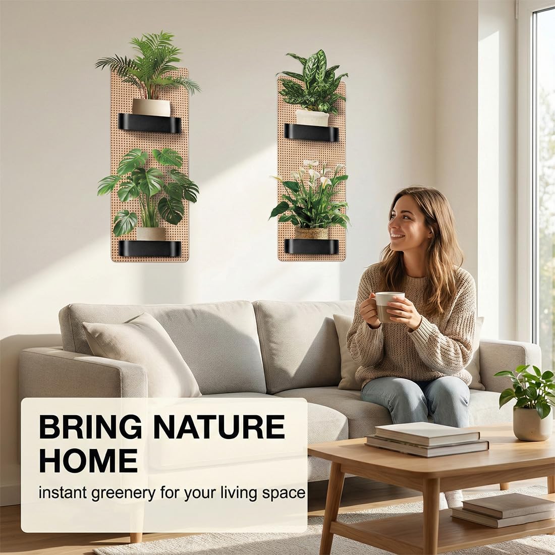 2 Pezzi Adesivi Murali Piante, Realistico Verde Pianta In Vaso Impermeabile Wall Art Adesivi 3D Vinile Rimovibile Wall Sticker per Soggiorno Camera da Letto Bagno Cucina Decor Ufficio, 30x60cm