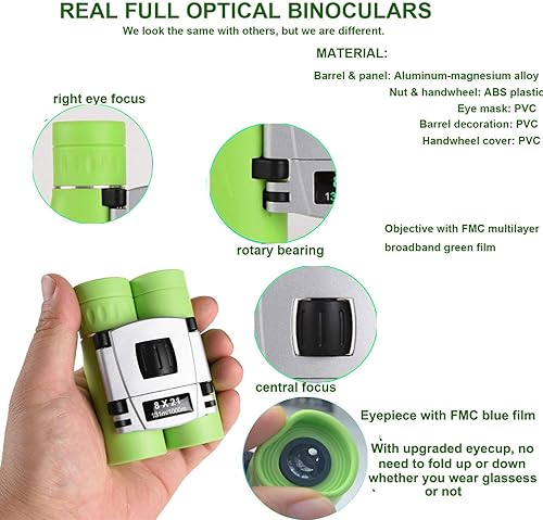 Miniatura 2 de Binoculares compactos de 8 x 21 pulgadas para observación de aves, mini prismáticos pequeños para adultos y adolescentes, binoculares ópticos
