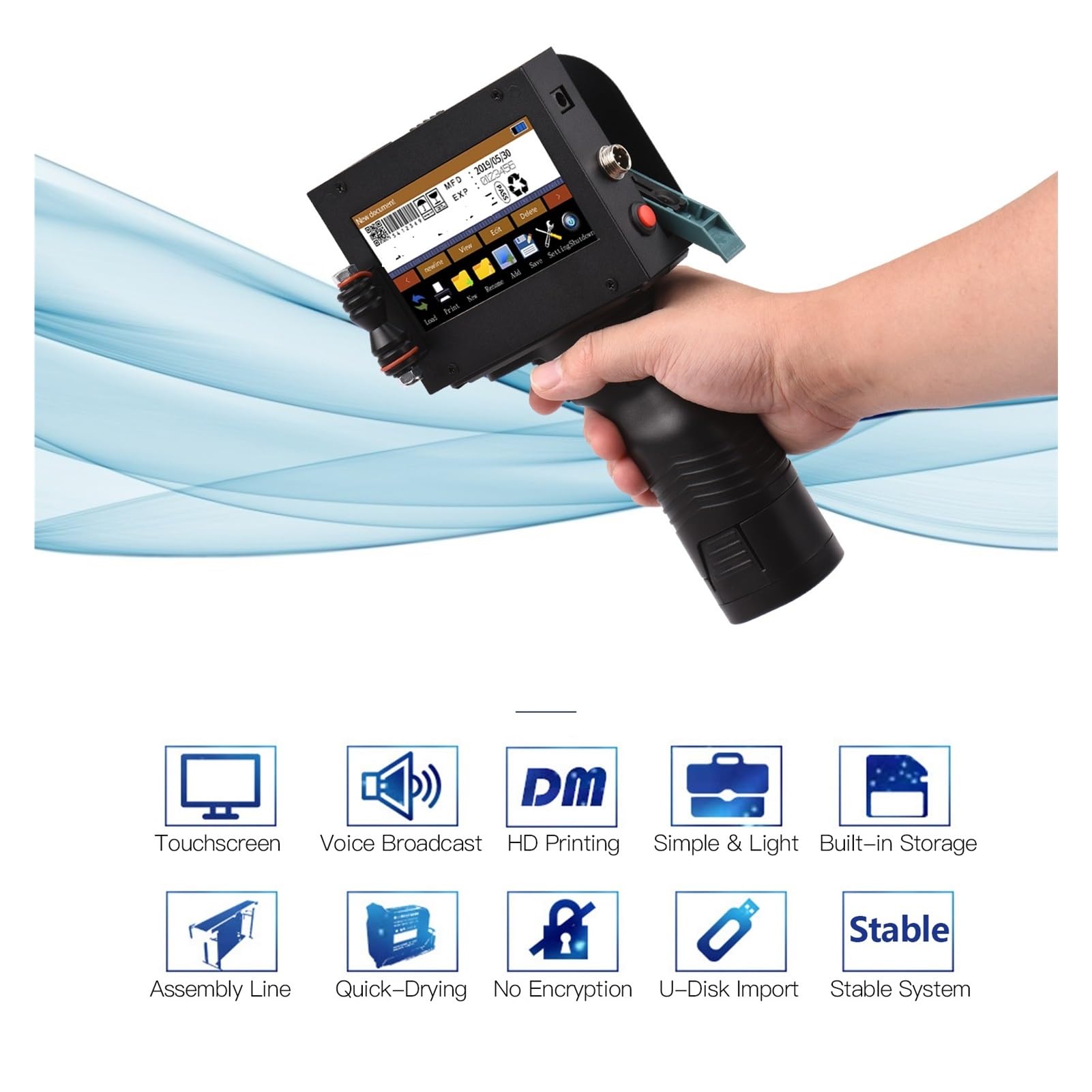 Stampante a getto d'inchiostro portatile, Stampante portatile a getto d'inchiostro for codici 2D con touch screen a LED da 4,3 pollici Inchiostro ad asciugatura rapida(Printer witn ink)