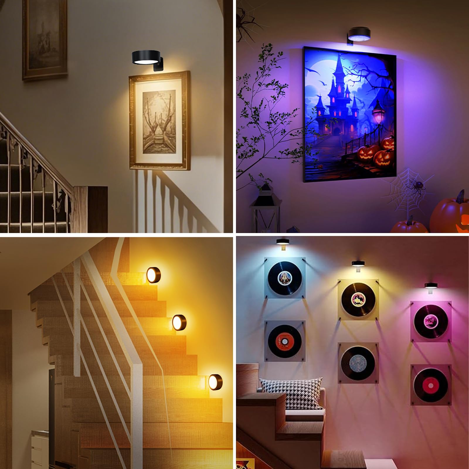 3PCS Applique Murale LED Sans Fil 13 Couleurs Magnétiques Rechargeables pour Cadres Photo, Spot LED avec Télécommande, Variateur et Minuterie, Lampe Murale pour Tableaux et Peintures.