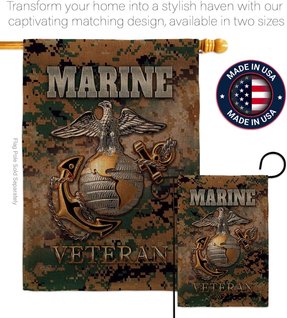 US Marine Veteran Burlap Garden Flag - Armed Forces Corps USMC Semper Fi United State American Military Retire Official - House Decoration Banner Small Yard Gift Double-Sided Made in USA 13 X 18.5