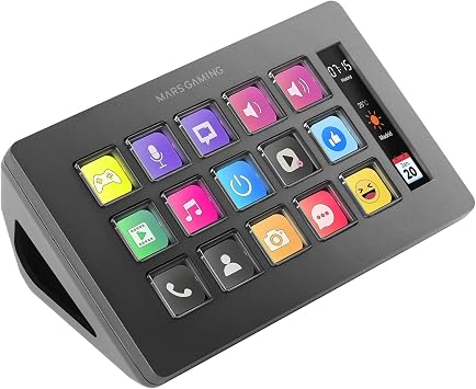 Mars Gaming MSD-One, Slim Deck Control, 15 Customizable LCD Keys, Enlarged LCD Screen, Control Software and Plug-ins, Compact Deck Control, Slim Ergonomic Design, Windows and MacOS, Black