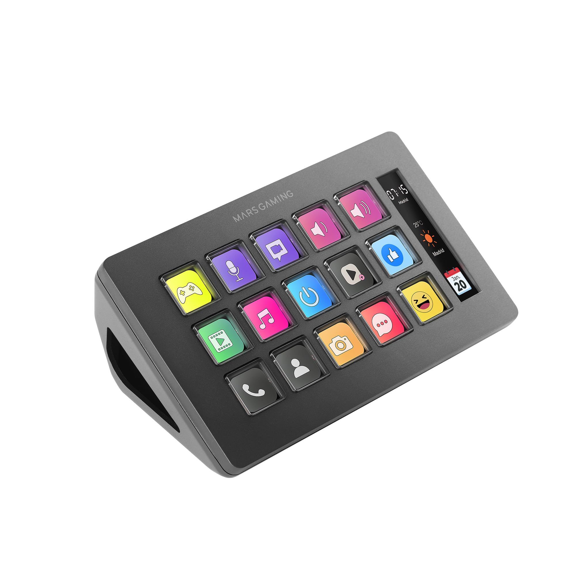 Mars Gaming MSD-ONE, Control Deck Slim, 15 Customisable LCD Keys, Enlarged LCD Display, Control Software and Plug-ins, Compact Control Deck with Ergonomic Slim Design, Windows and MacOS, Black