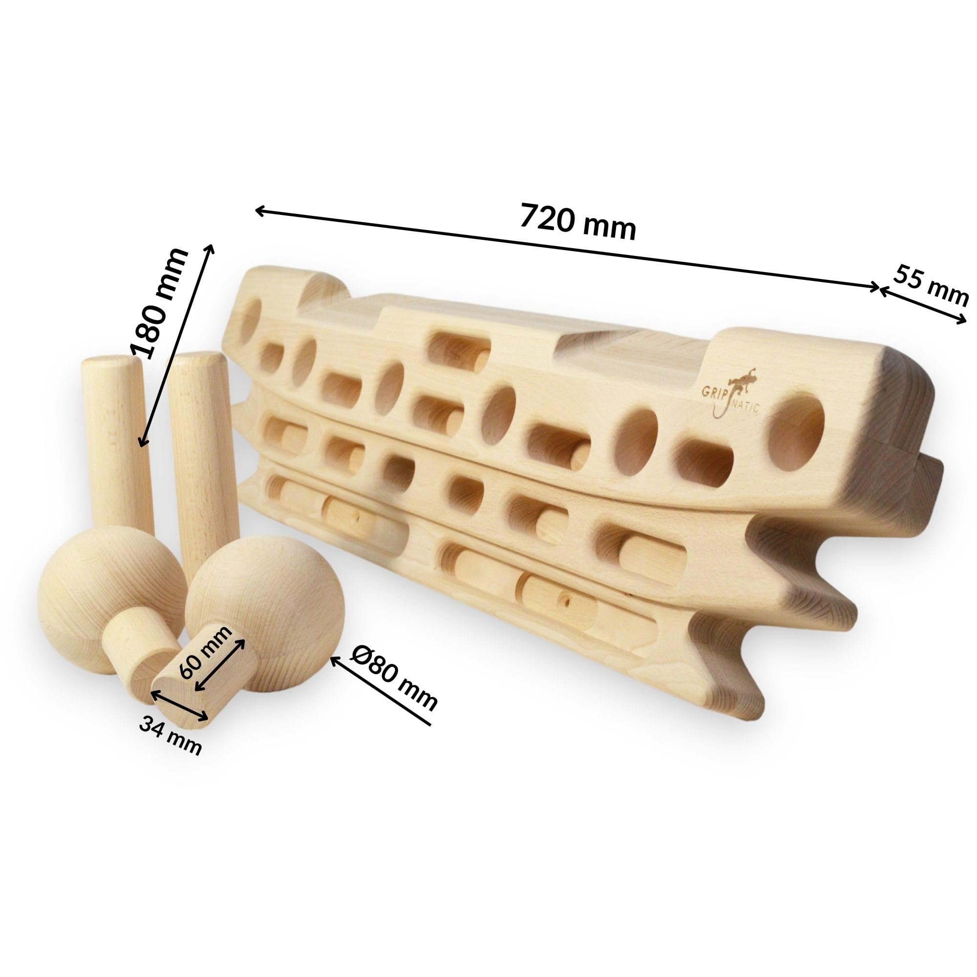 FingerPeg 1.0 Hangboard - Kletterbrett - Fingerboard - Pegboard Griffe - Buchenholz der Klasse A - mit Calisthenics-Stangen für Klimmzüge - einzigartiges Design - 120 kg Tragfähigkeit