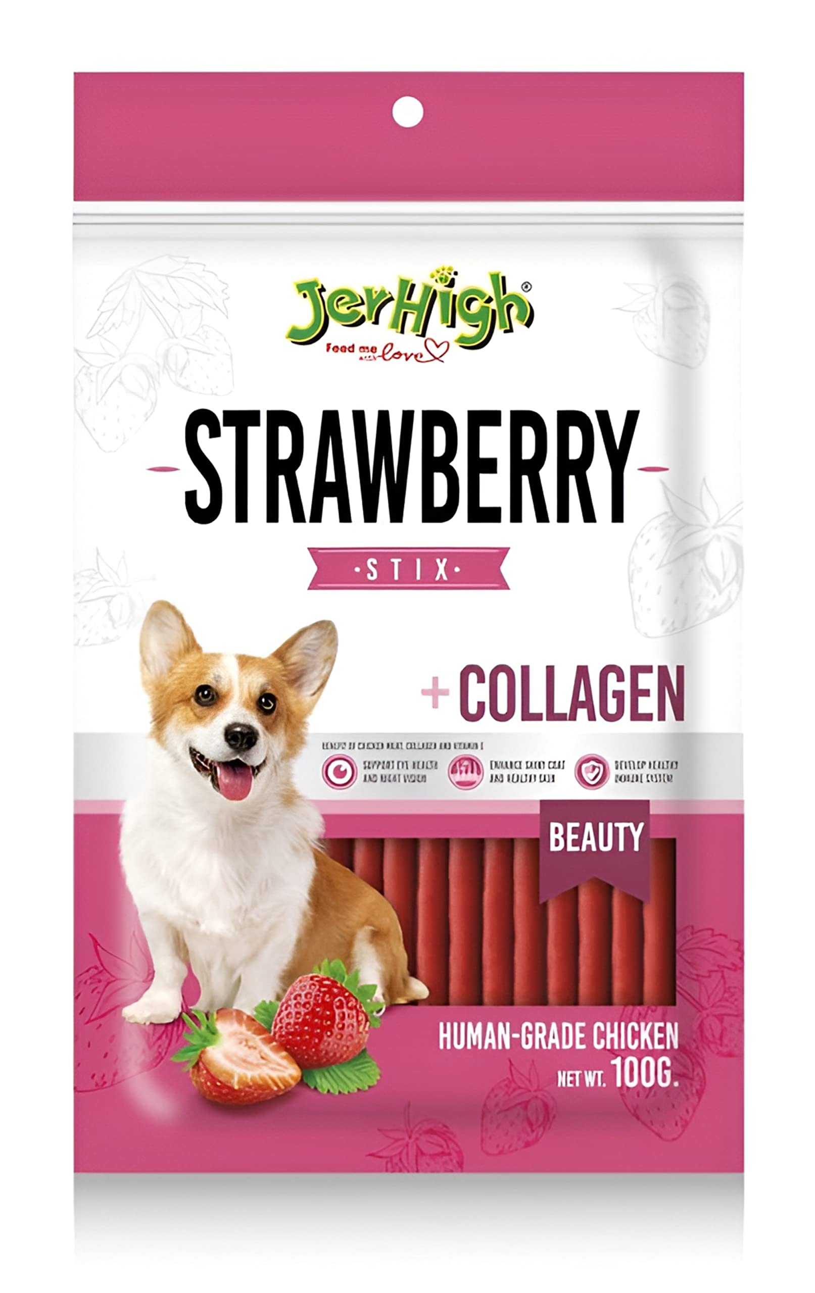 Jerhigh Real Chicken Meat Strawberry Stick Dog Treats, Fully Digestible Healthy Snack & Training Treat Size- 100gm (Pack of 2) (B0C4FLH8K4) Amazon Price History, Amazon Price Tracker