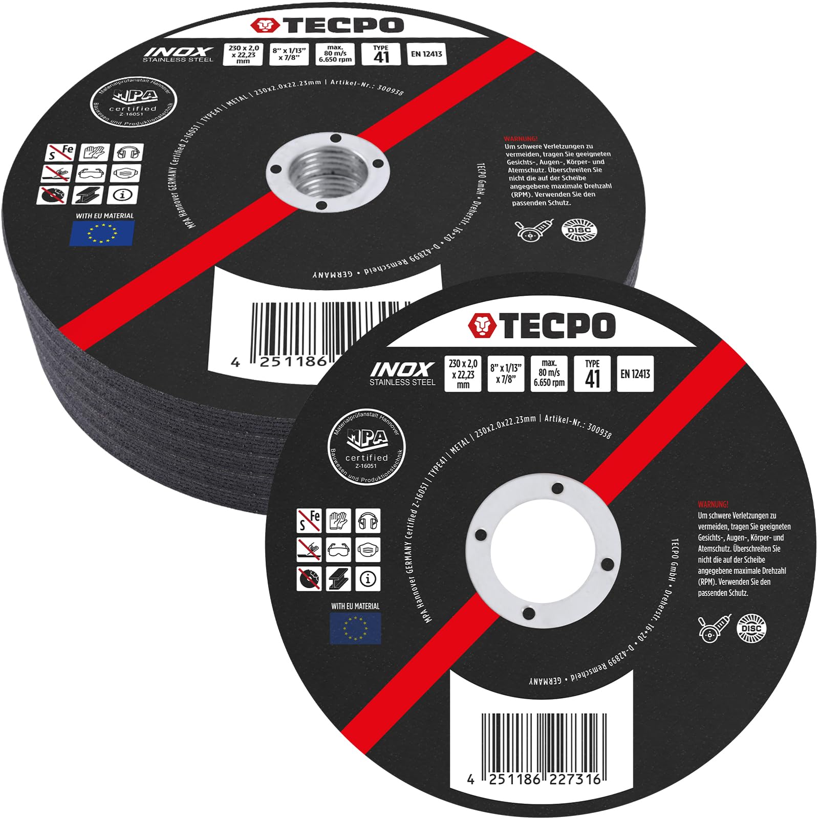 TECPO Discos de corte de 230 mm de diámetro, amoladora angular, discos flexibles para acero, metal y acero inoxidable (INOX) 2,0 mm, 22,23 mm, disco de corte de metal, accesorios 25 unidades
