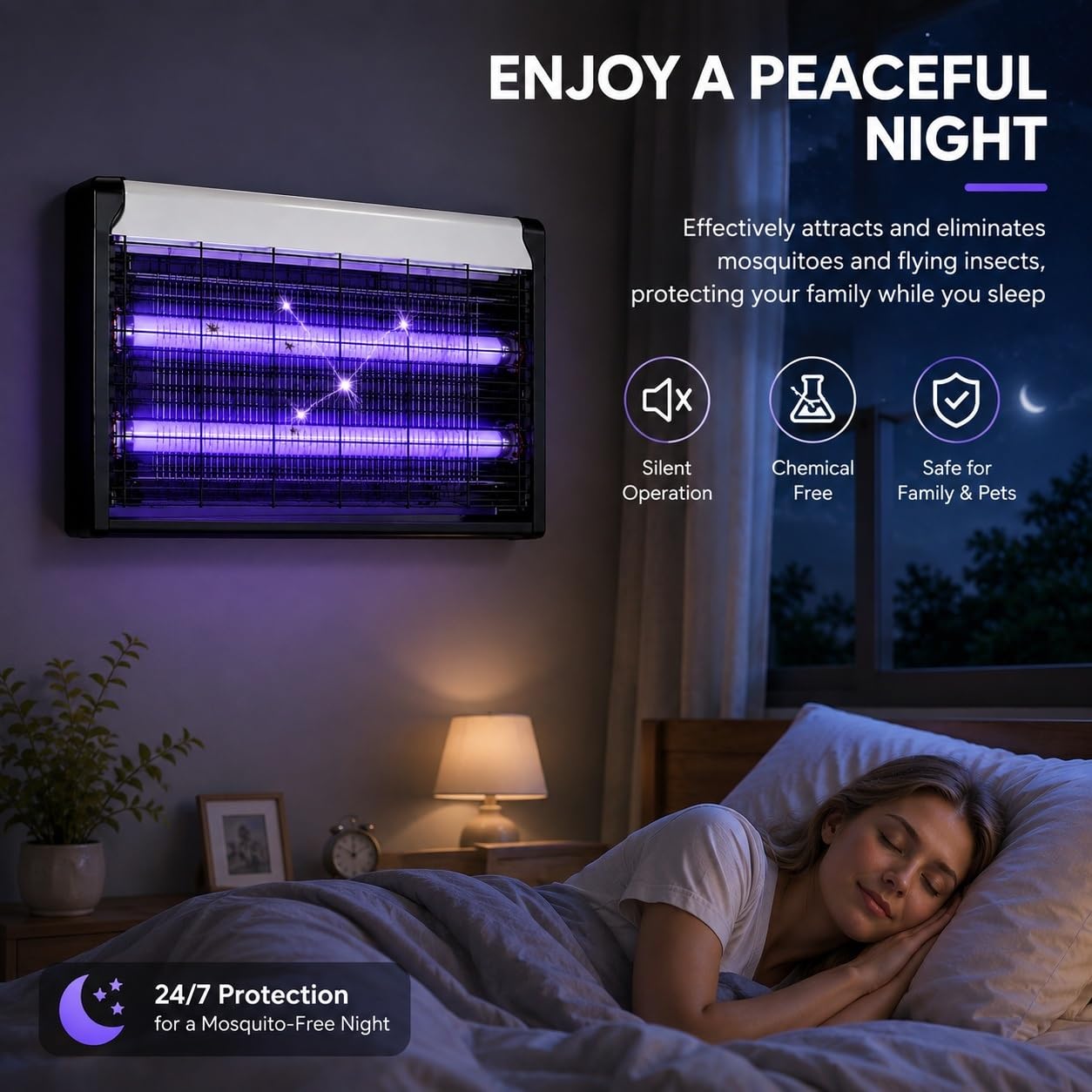 Lámpara Antimosquitos Interior, Mata Mosquitos Eléctrico 1500V con Luz UV 365nm, Lámpara Mata Mosquitos y Matamoscas Eléctrico para Casa, Cocina, Dormitorio y Jardín(40W)