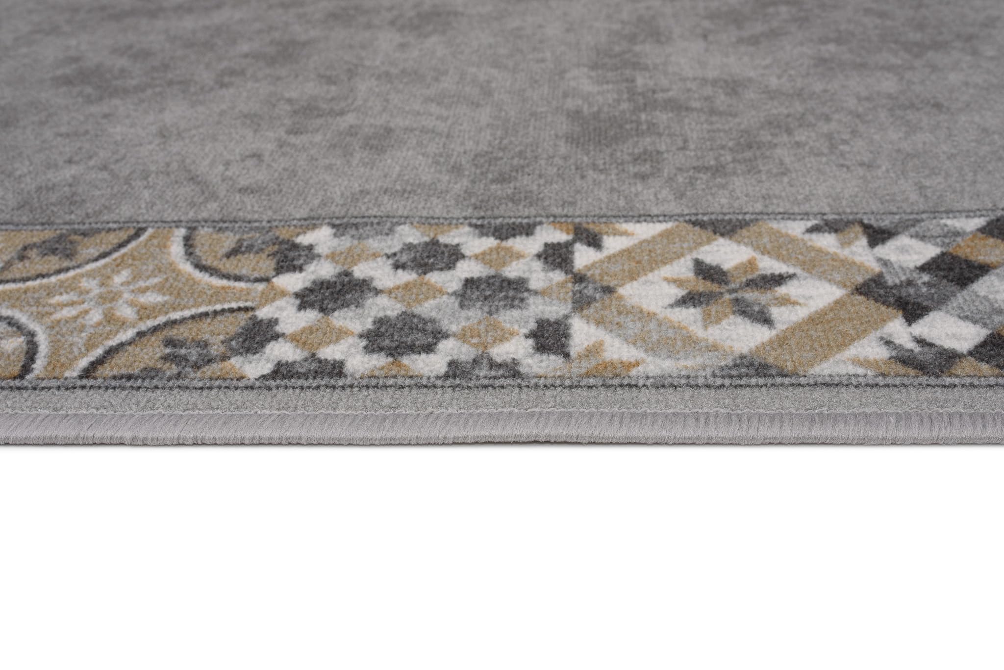 TAPISO Anti Rutsch Teppich Läufer Grau Schwarz Beige rutschfest Marokkanisch Mosaik Muster Flur Küche Wohnzimmer Korridor ÖKO-TEX 80 x 400 cm