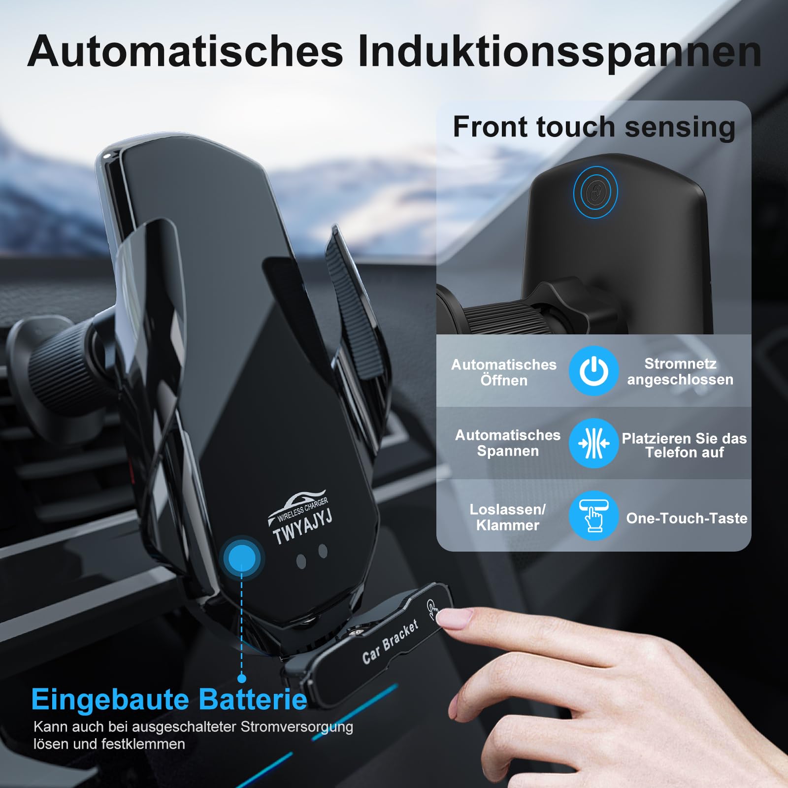 Handyhalterung Auto mit Ladefunktion, 15W Qi Induktive Ladegerät Auto Automatische Klemmung, Autohalterung Induktives Laden Schnellladung für iPhone Samsung LG Xiaomi OnePlus