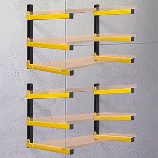 Wood Organizer Lumber Storage Rack Wall Mount - Heavy Duty Metal Cantilever Shelves With 3-Level Holds Up 600 Lbs,Indoor & Outdoor Wood Storage Racks For Garage Woodshops Workshops - 4 Pack,Yellow