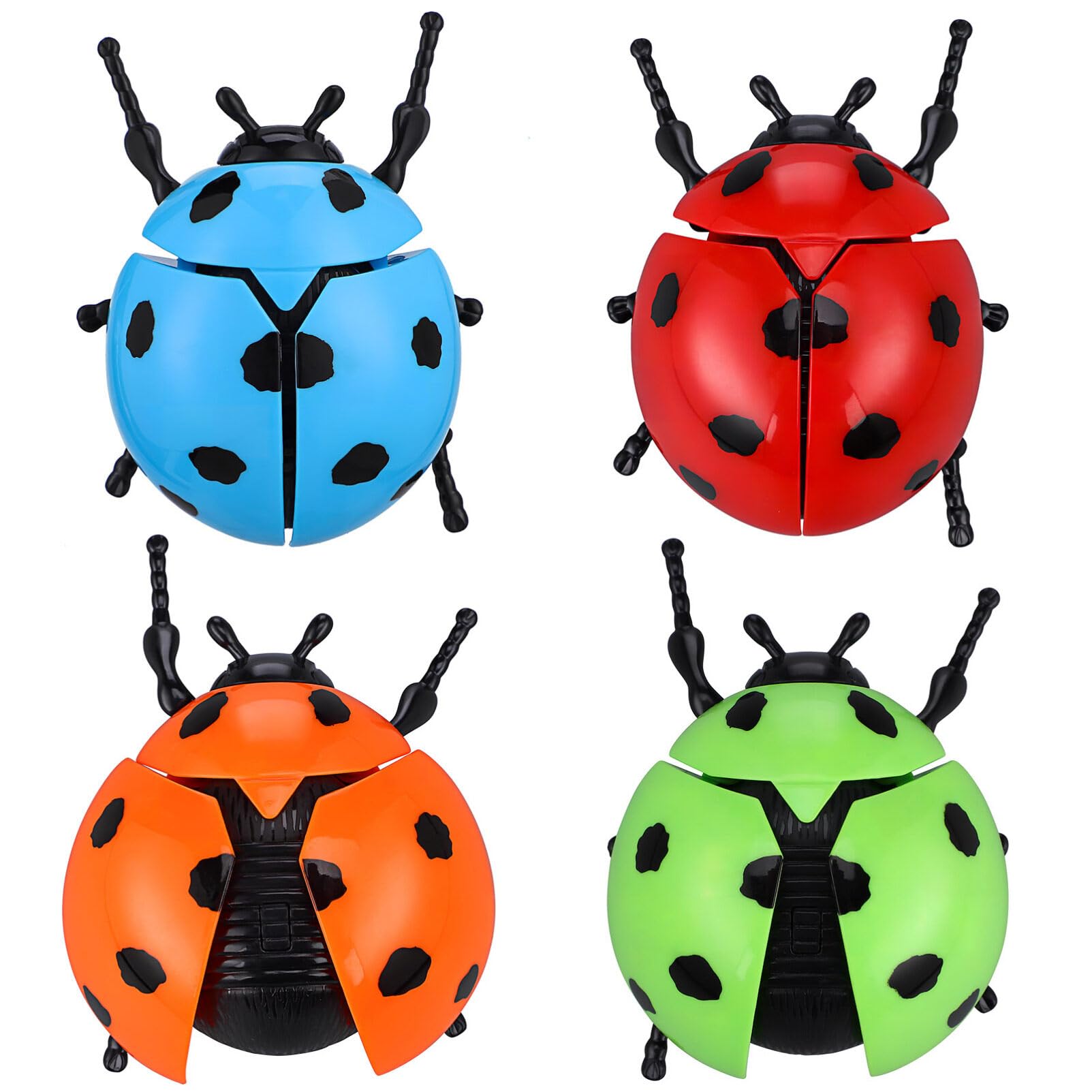 TOYANDONA 4pcs Wind Up Walking Bugs & Ladybug Toys - Clockwork Novelty Toys for Boys & Girls, 9.00X6.33X4.20CM