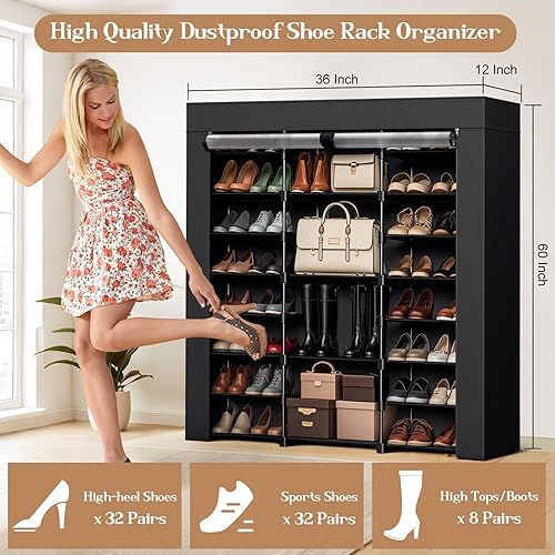 Miniatura 4 de Zapatero para armario, organizador de zapatos, armario de almacenamiento de 9 niveles, gran capacidad con capacidad para 40-46 pares con cubierta de