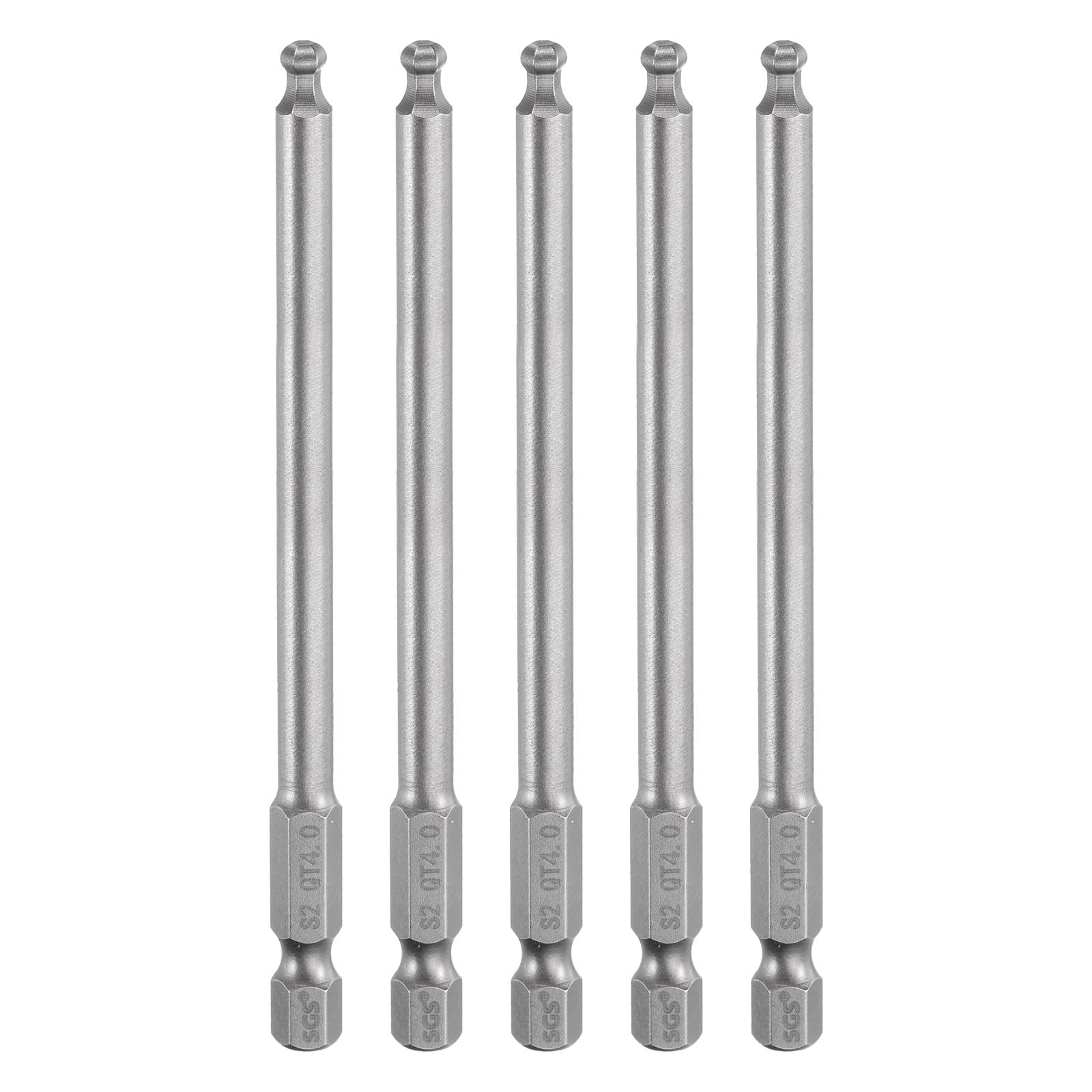 HARFINGTON 5pcs Ball End Hex Screwdriver Bit 4mm (H4.0) Tip 1/4" Hex Shank 100mm (4") Long Magnetic Ball Head Bits Industrial Grade S2 Steel Metric
