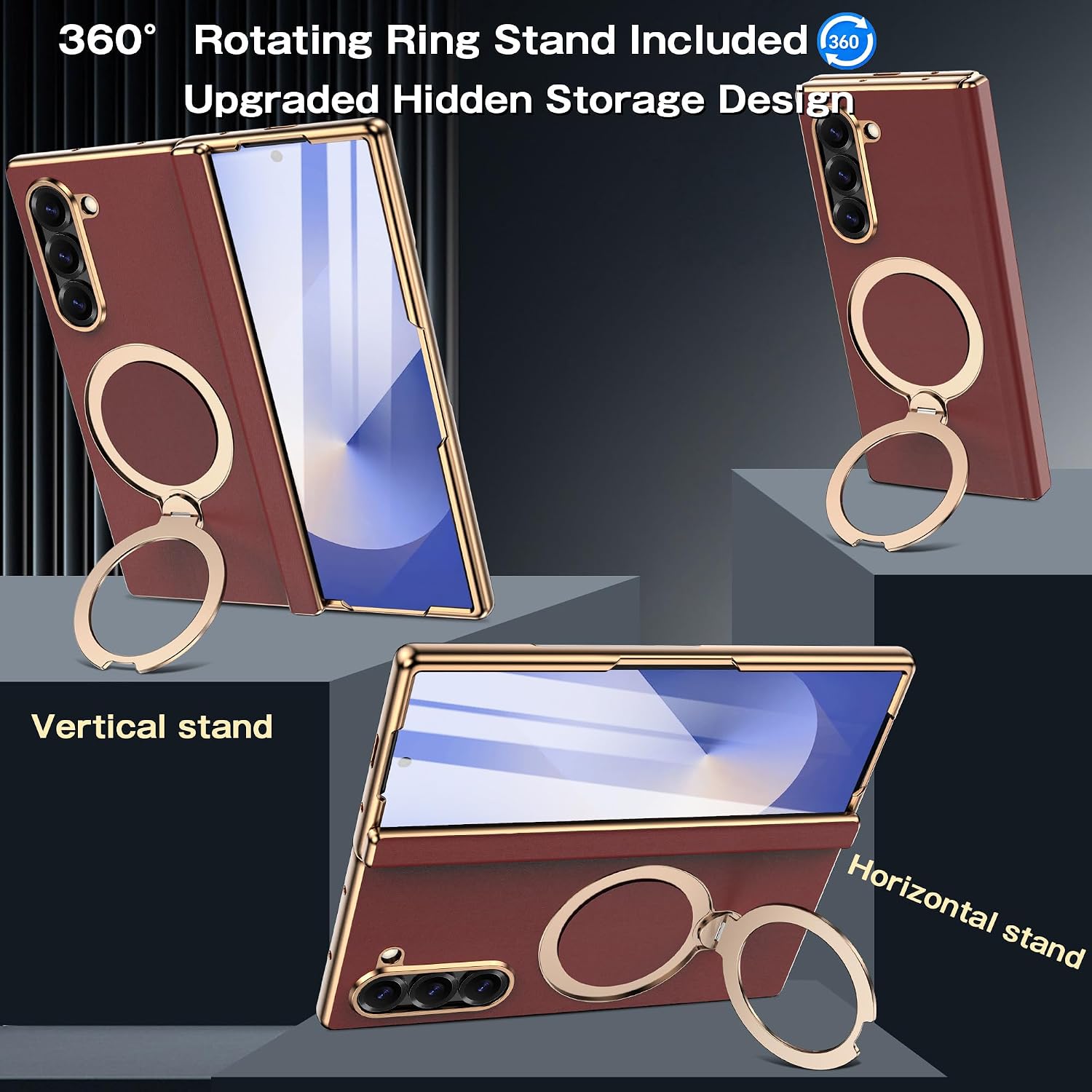 【All-In-One】 for Galaxy Z Fold6 Case with 360° Stand (compatible with MagSafe) Magnetic stand Privacy Screen Protector, MIL-Grade Shockproof Premium Leather Full Hinge Protection - Wireless Charging
