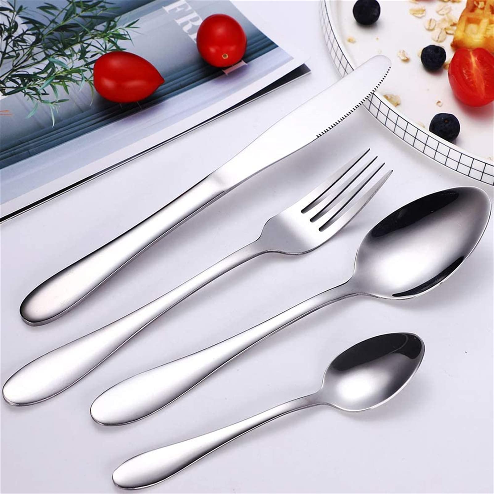 Juego De Cubiertos De 24 Piezas, Para 6 Personas, Acero Inoxidable, Cubertería De Luxe Estuche Regalo, Para Bodas, Restaurante, Fiesta, Regalo, Festivales (Plata)