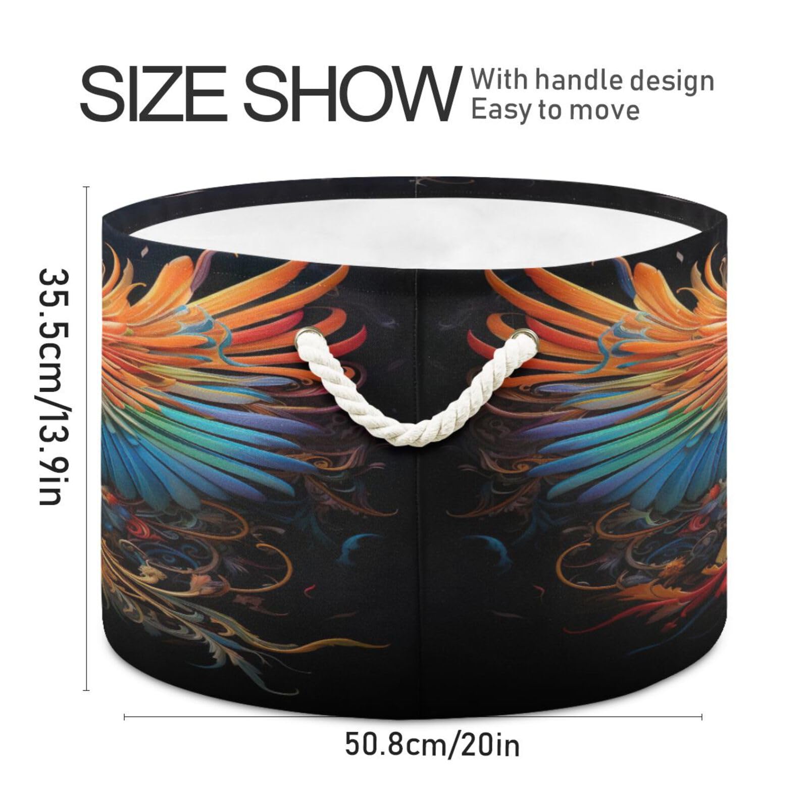 Round Colorful Phoenix Storage Basket Large Organizer Bin Laundry Hamper Toy Storage Basket with Handle for Nursery Clothes Toys 202b4481