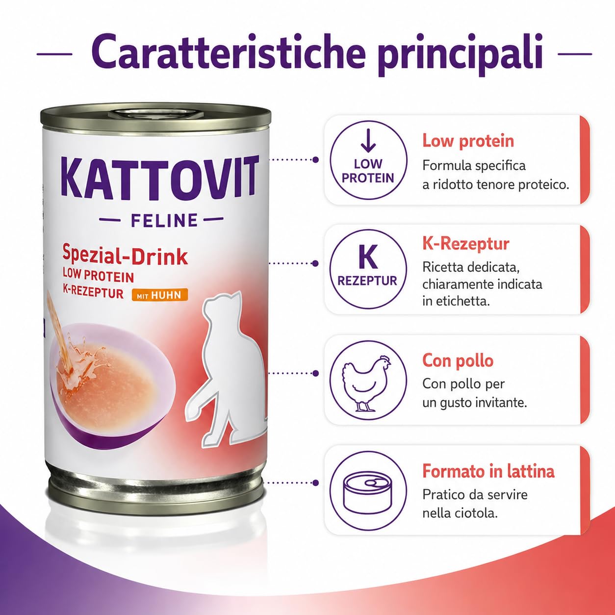 Kattovit Renal Drink Pollo per Gatti Adulti 12 x 135 ml, Bevanda Complementare con Succo di Carne e Filetto di Petto di Pollo, Supporto Liquidi e Benessere Renale