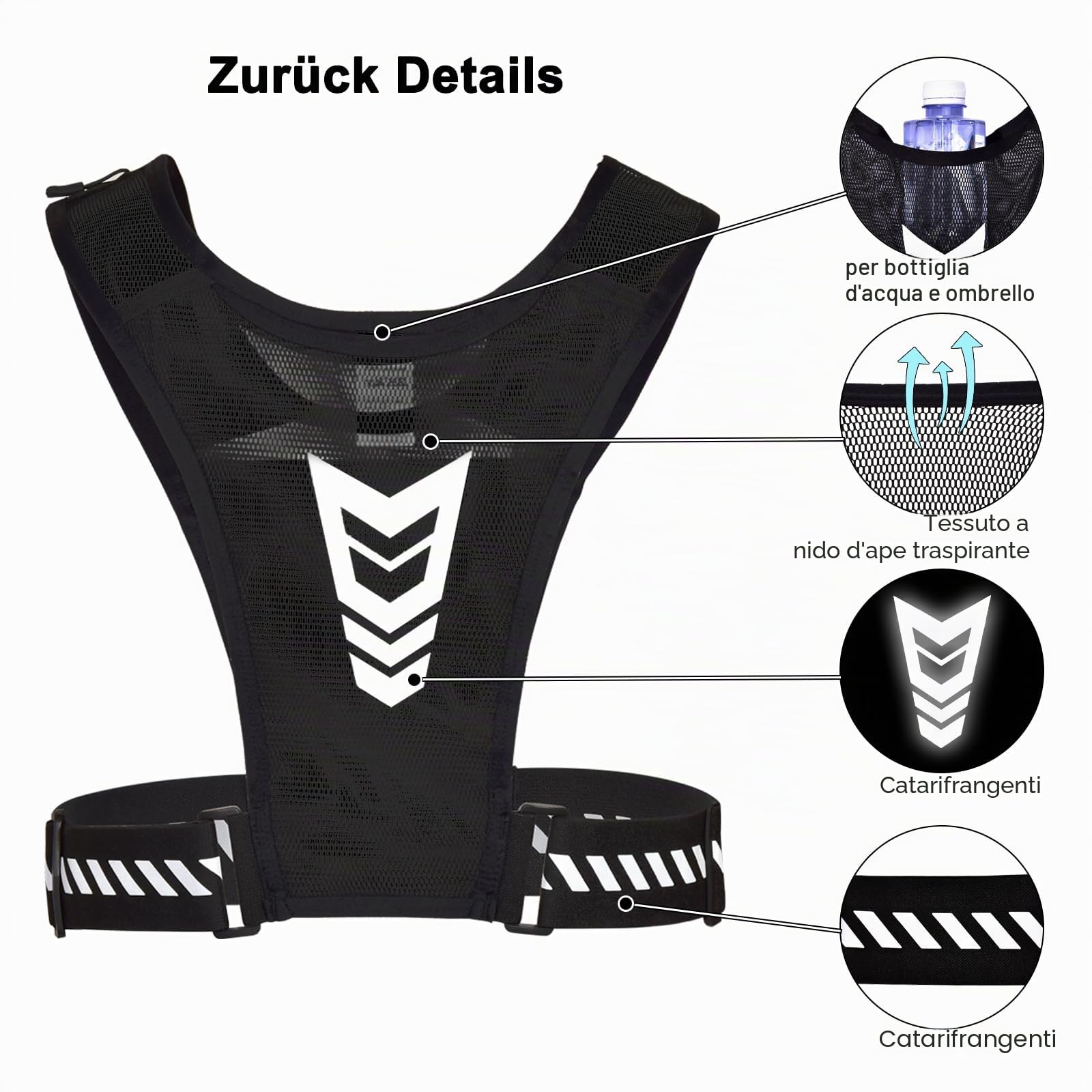 Gilet Running Impermeabile Riflettente con Porta Cellulare per Uomo Donna Jogging