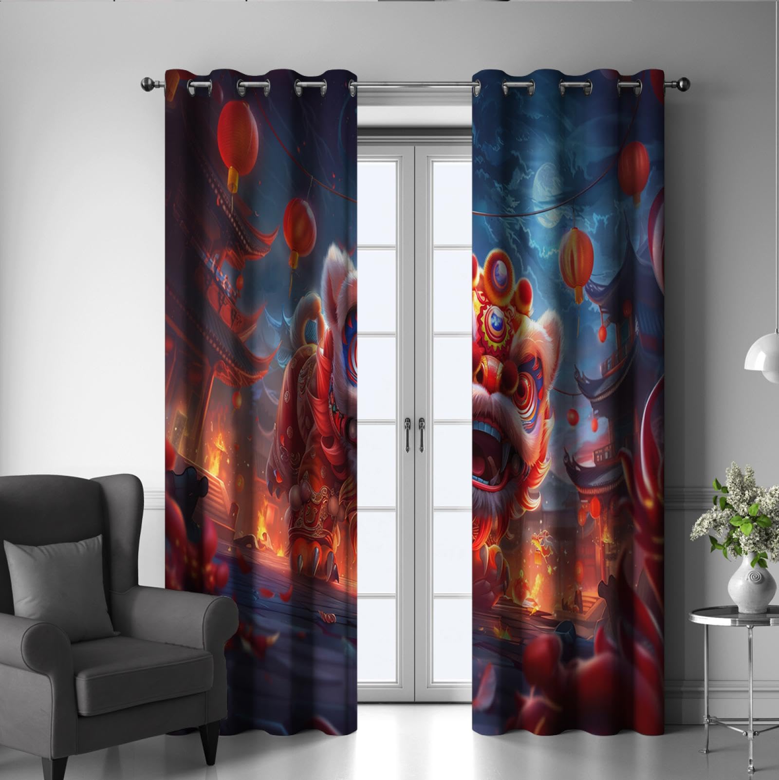 Motyw wakacyjny Zasłona zaciemniająca Nowy Rok Lew Kreskówka Zwierzęta Wzór Zabiegi Okna Zasłony Termiczne do Sypialni Salonu 2 Panele 137 x 137 cm