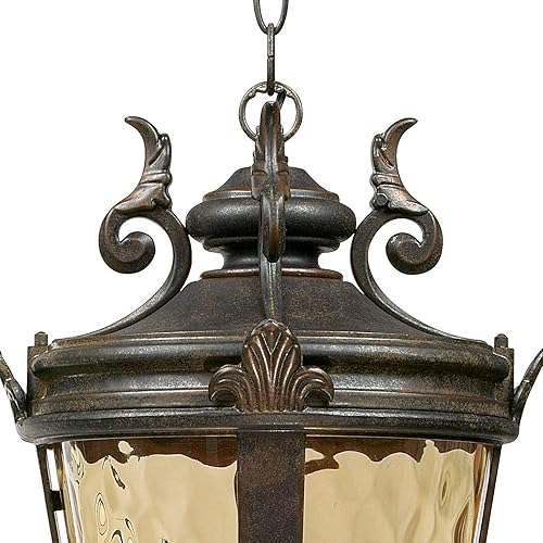 Miniatura 3 de John Timberland Casa Marseille - Lámpara de techo europea para exteriores, pergamino de bronce colgante de 23 34 pulgadas, vidrio martillado,