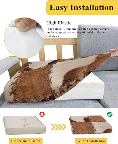 Miniatura 5 de Fundas de cojín para sofá, diseño de retazos, textura de pelo de vaca con estampado de animales vintage, elásticas para sofá, fundas protectoras de