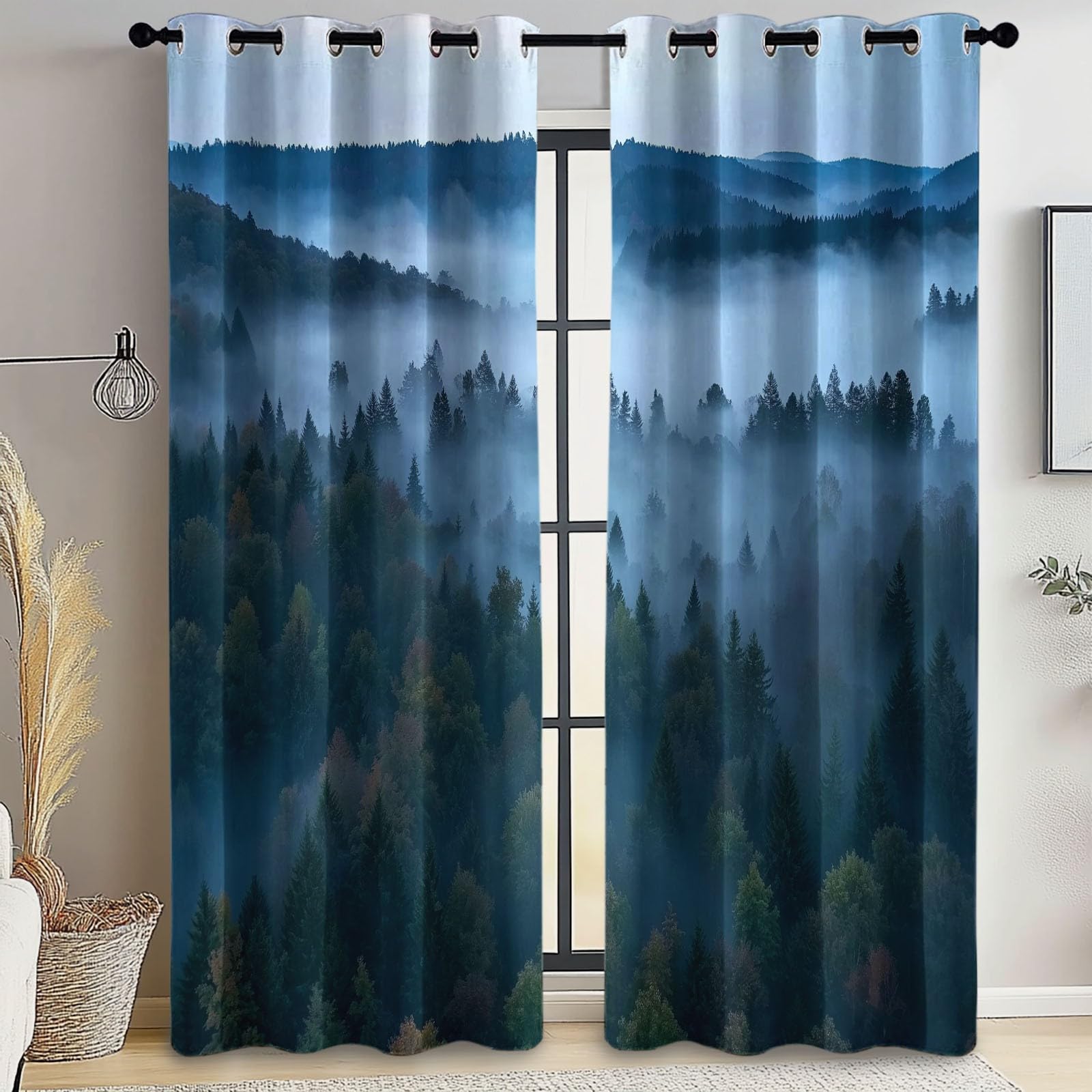 Rideaux Occultants 91.5L X 160H cm (2 Panneaux), Style Imprimé Jungle Naturelle Nuages, Draperies Anti-Chaleur pour Chambre d'enfant, Vert